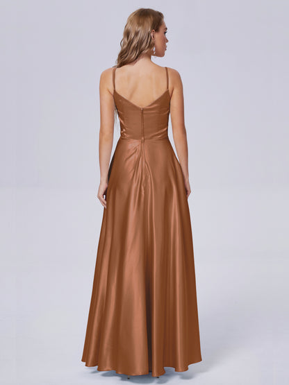 Lila Sexy Straps Soft Satin Long Bridesmaid Dresses