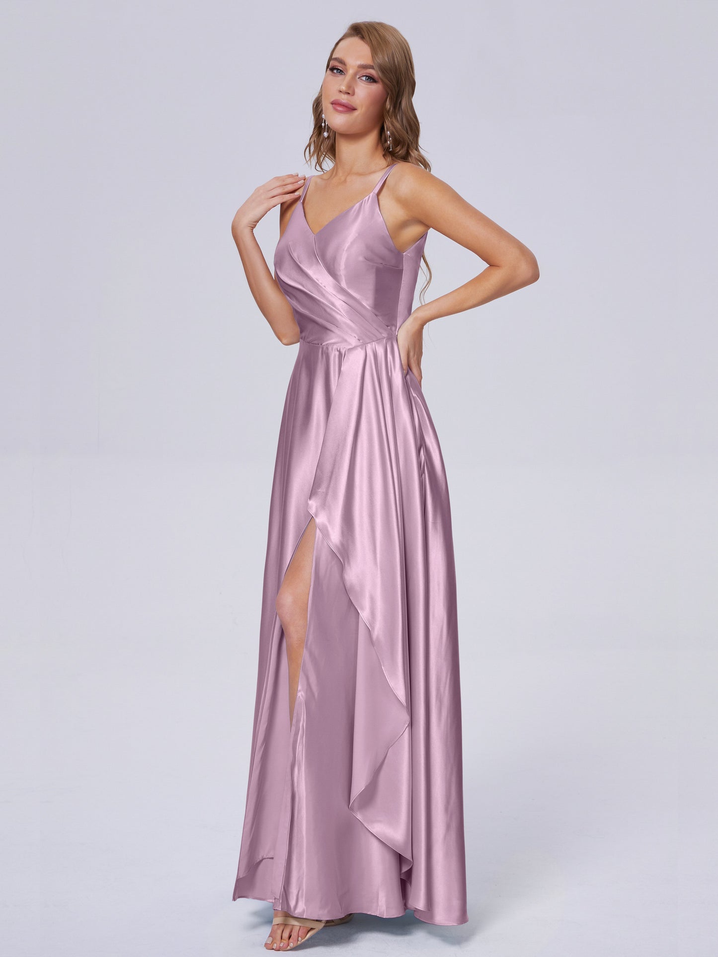 Lila Sexy Straps Soft Satin Long Bridesmaid Dresses