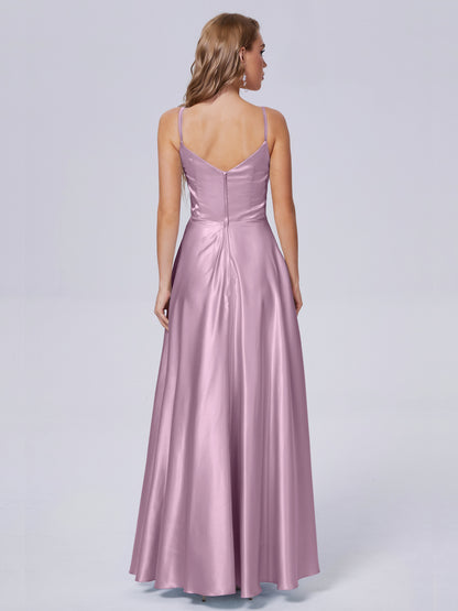 Lila Sexy Straps Soft Satin Long Bridesmaid Dresses