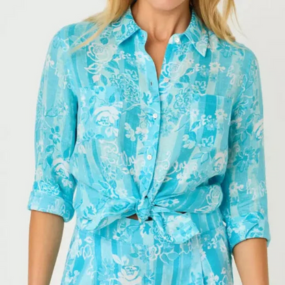 Lilly Pulitzer Seaview Linen Shirt - Blue Floral