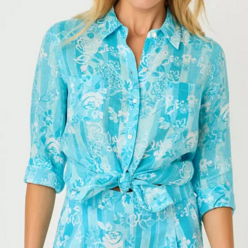 Lilly Pulitzer Seaview Linen Shirt - Blue Floral