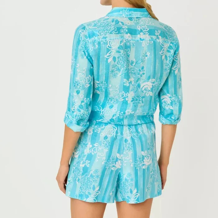 Lilly Pulitzer Seaview Linen Shirt - Blue Floral