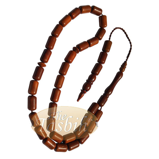 Long Barrel Shape Dark Brown 33-Bead Kuka 6x10 mm Turkish Style Koka Tasbih Zikir Tasbih Prayer Beads