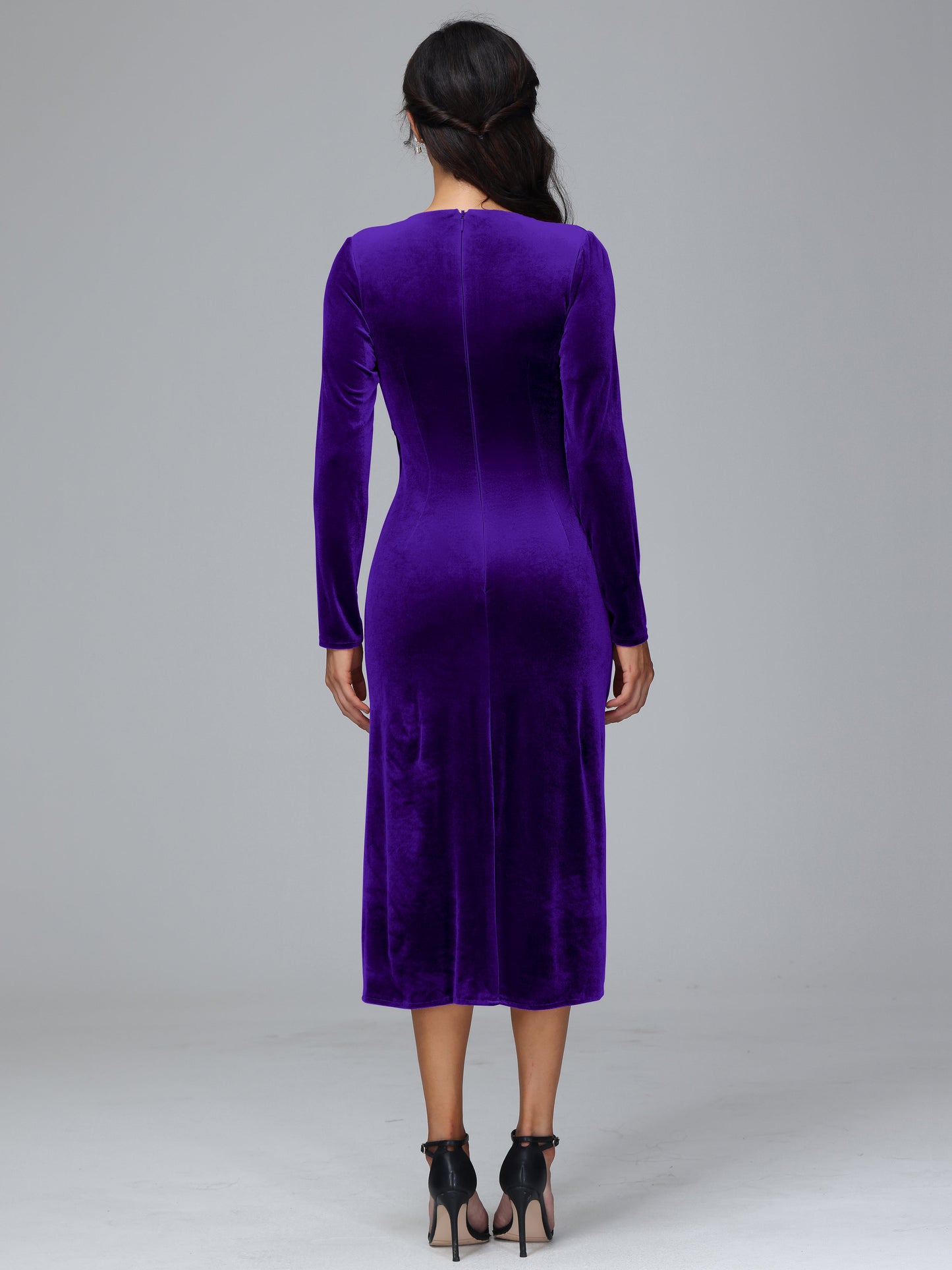 Long Sleeves Tea Length Velvet Bridesmaid Dress
