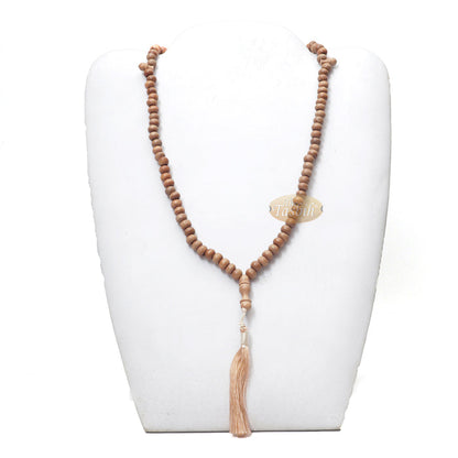 Low-Price Handcrafted Brown Rustic Coffee Wood Tasbih Prayer Beads with Strong Soft Tassels