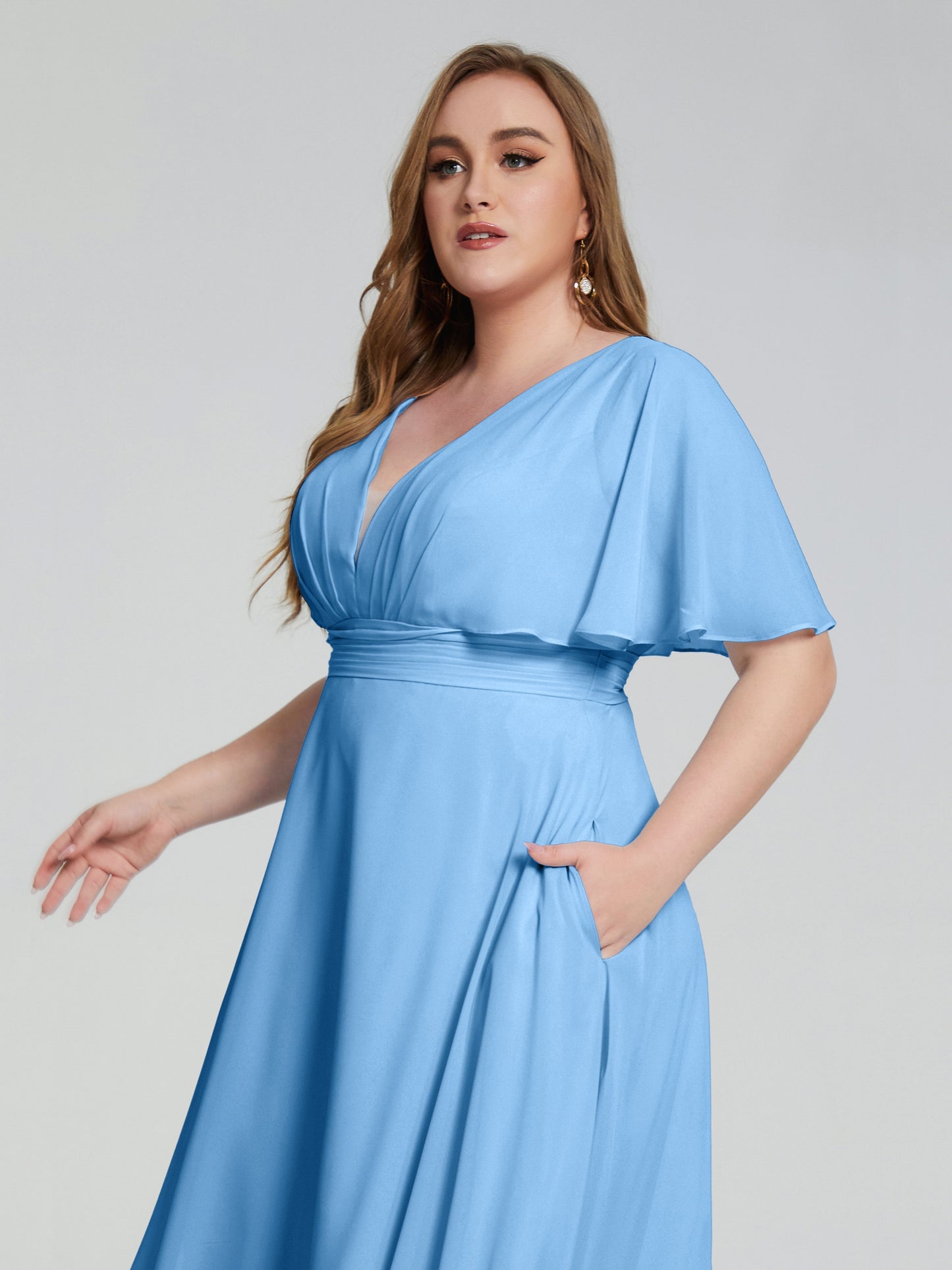 Lucia V-neck Plus Size Bridesmaid Dresses with Sleeves
