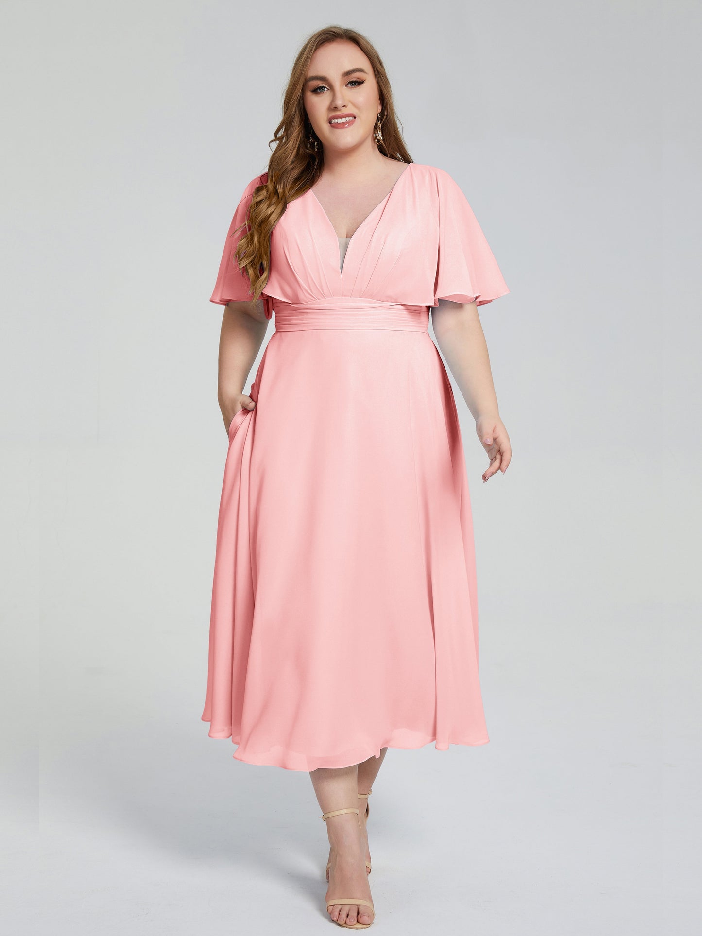 Lucia V-neck Plus Size Bridesmaid Dresses with Sleeves