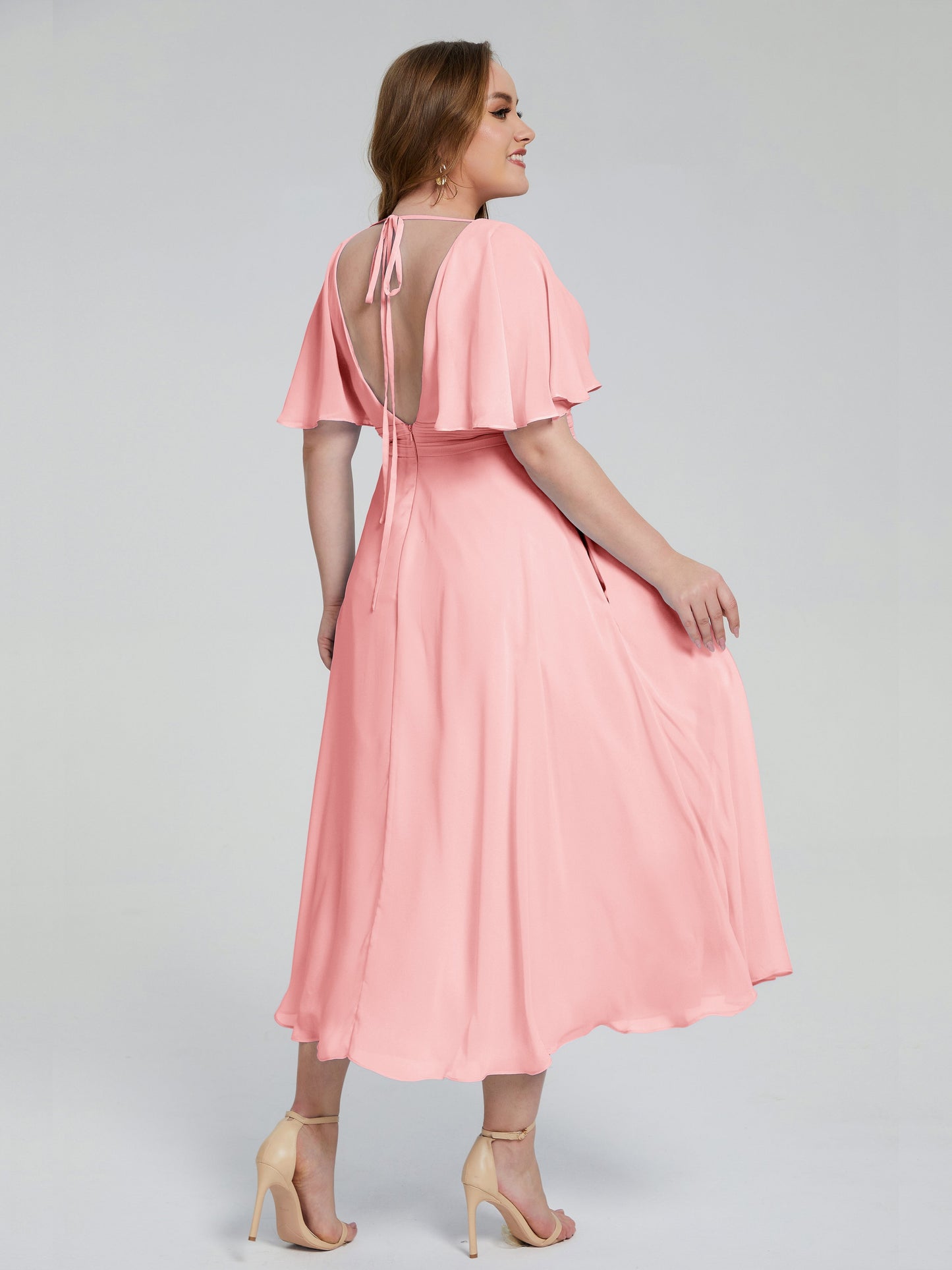 Lucia V-neck Plus Size Bridesmaid Dresses with Sleeves