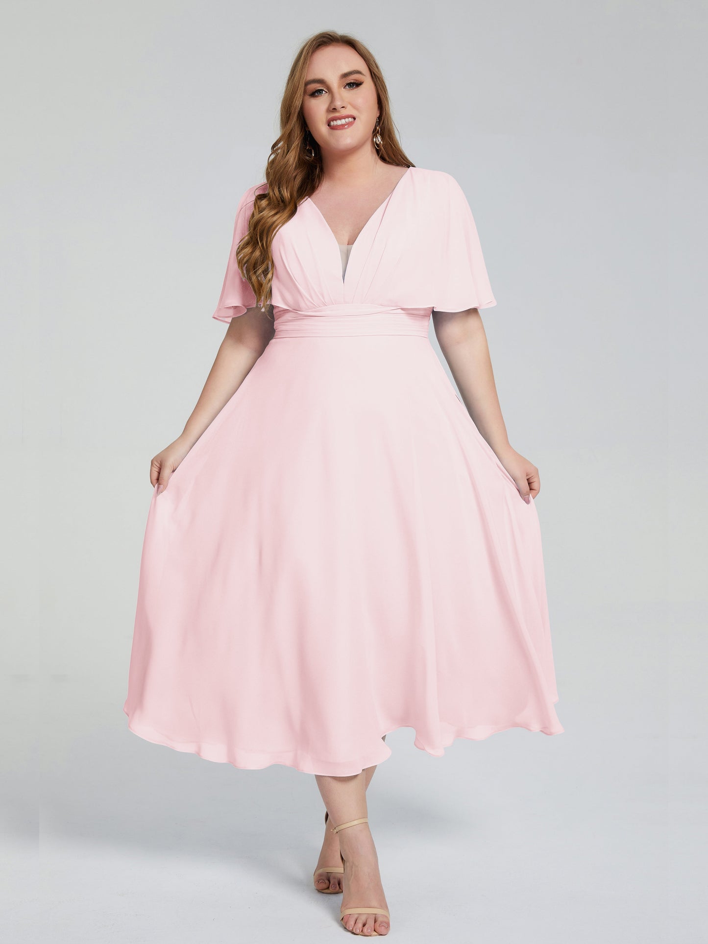 Lucia V-neck Plus Size Bridesmaid Dresses with Sleeves