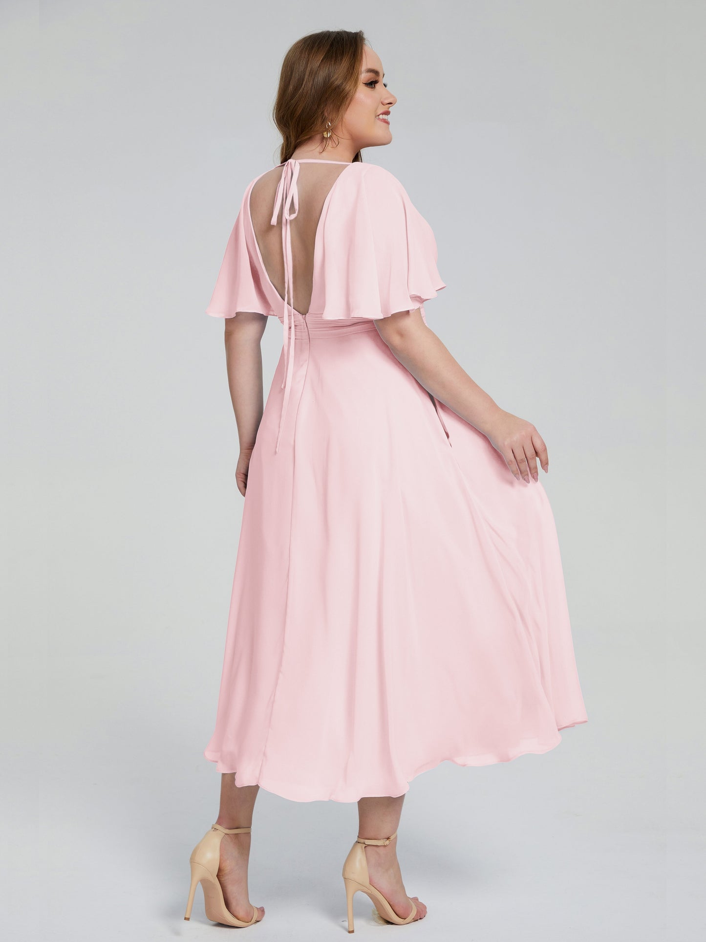 Lucia V-neck Plus Size Bridesmaid Dresses with Sleeves