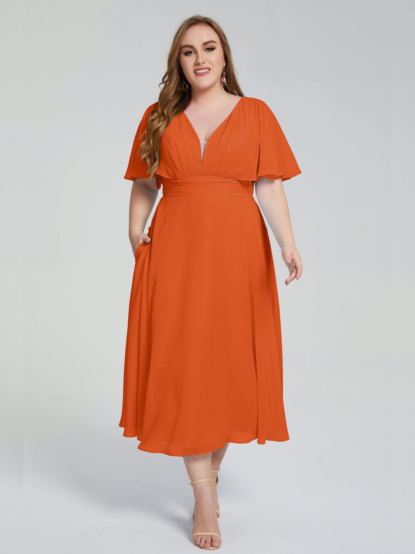 Lucia V-neck Plus Size Bridesmaid Dresses with Sleeves