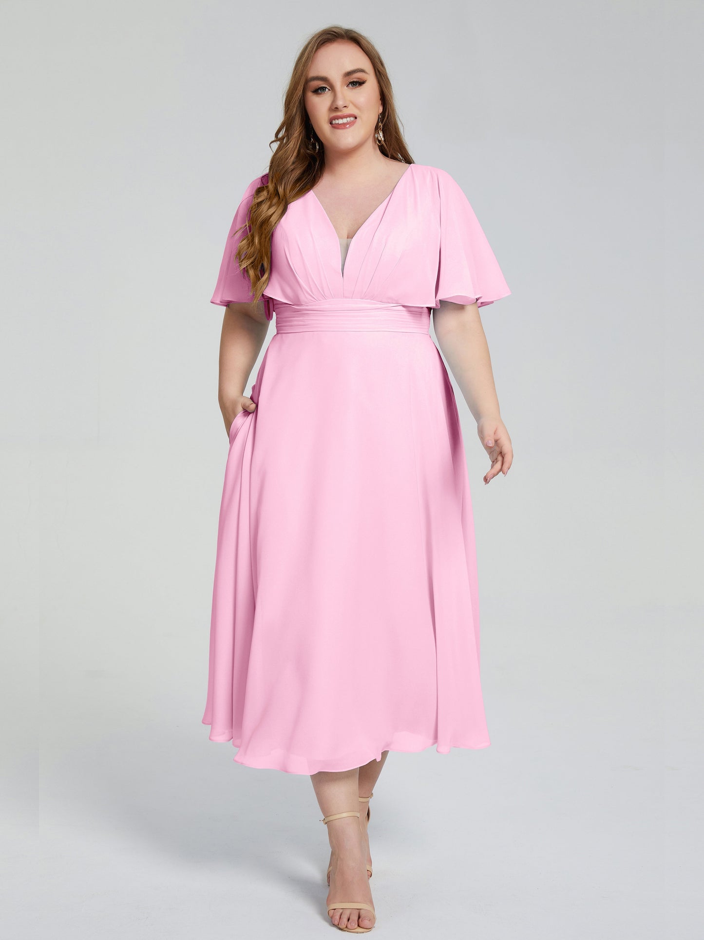 Lucia V-neck Plus Size Bridesmaid Dresses with Sleeves