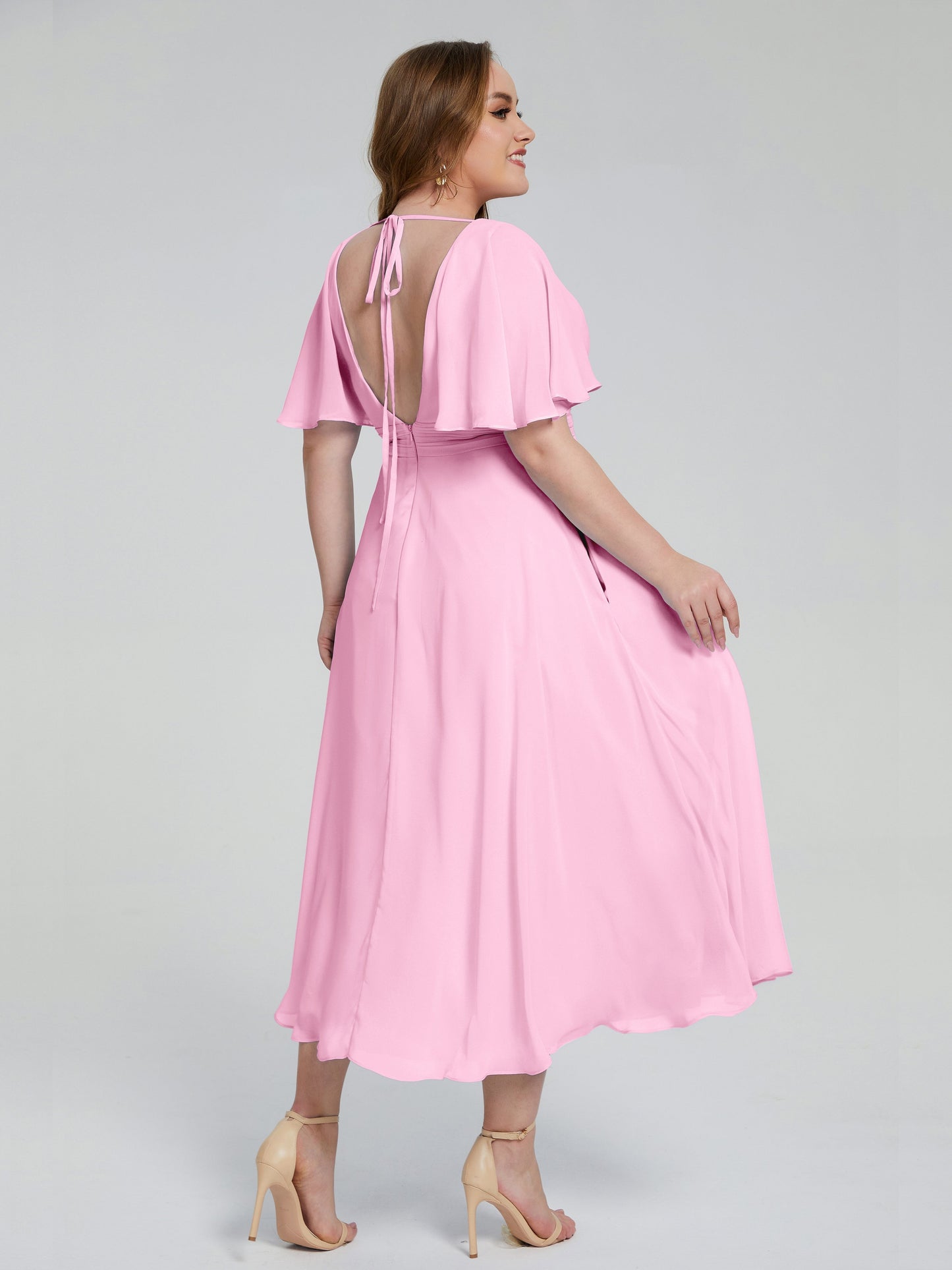 Lucia V-neck Plus Size Bridesmaid Dresses with Sleeves