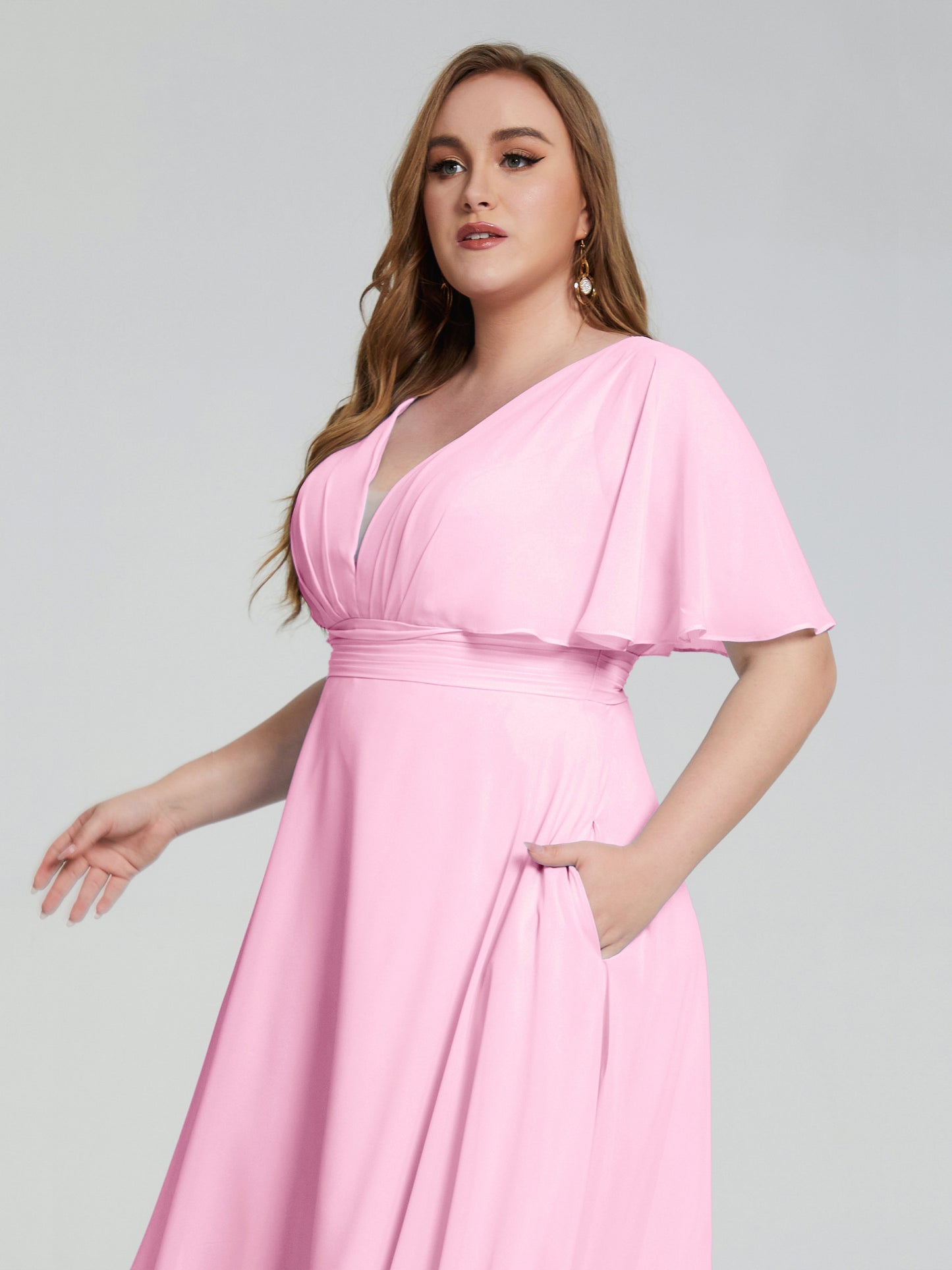 Lucia V-neck Plus Size Bridesmaid Dresses with Sleeves