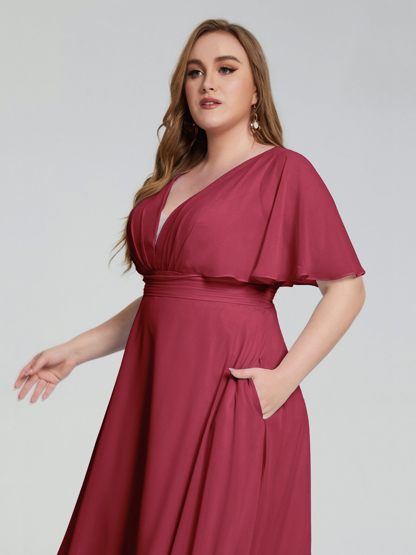 Lucia V-neck Plus Size Bridesmaid Dresses with Sleeves