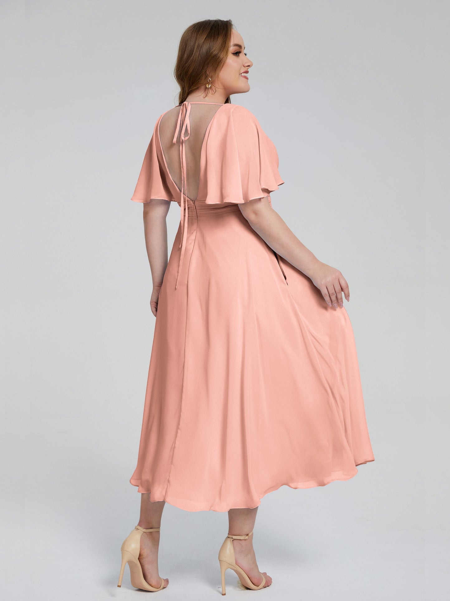 Lucia V-neck Plus Size Bridesmaid Dresses with Sleeves