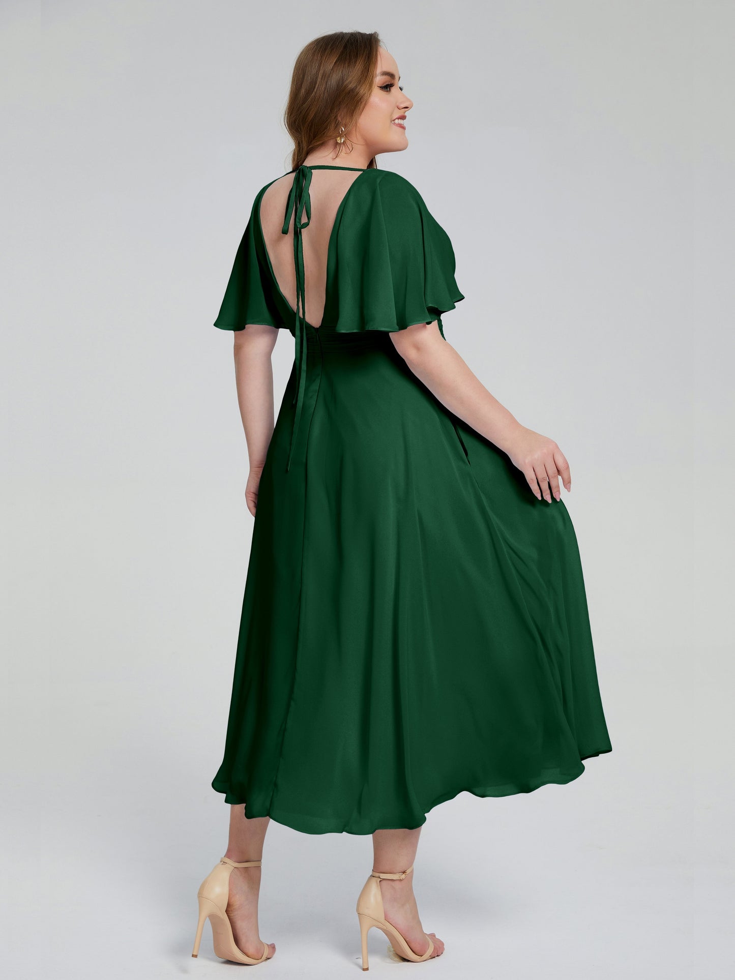 Lucia V-neck Plus Size Bridesmaid Dresses with Sleeves