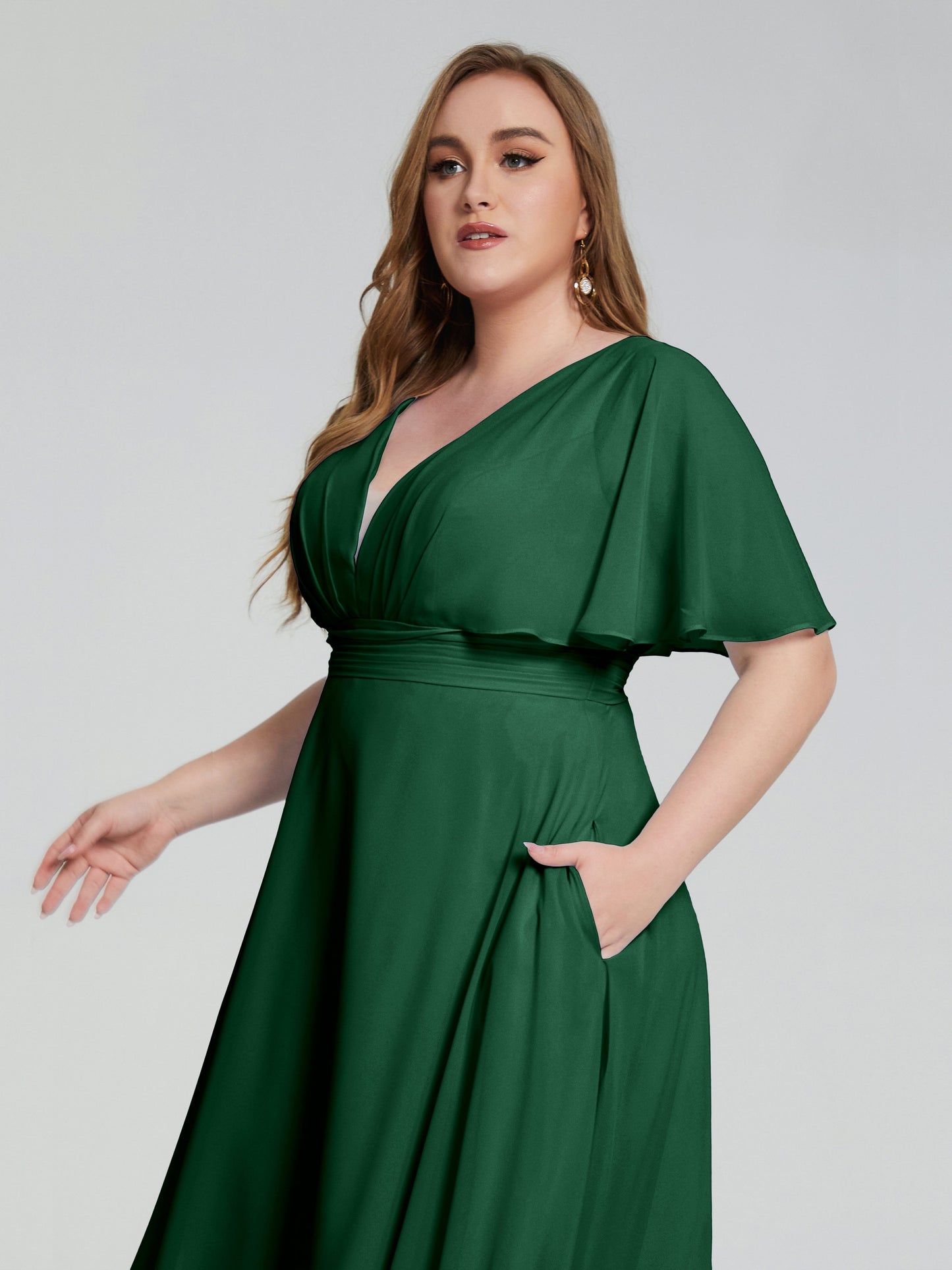 Lucia V-neck Plus Size Bridesmaid Dresses with Sleeves