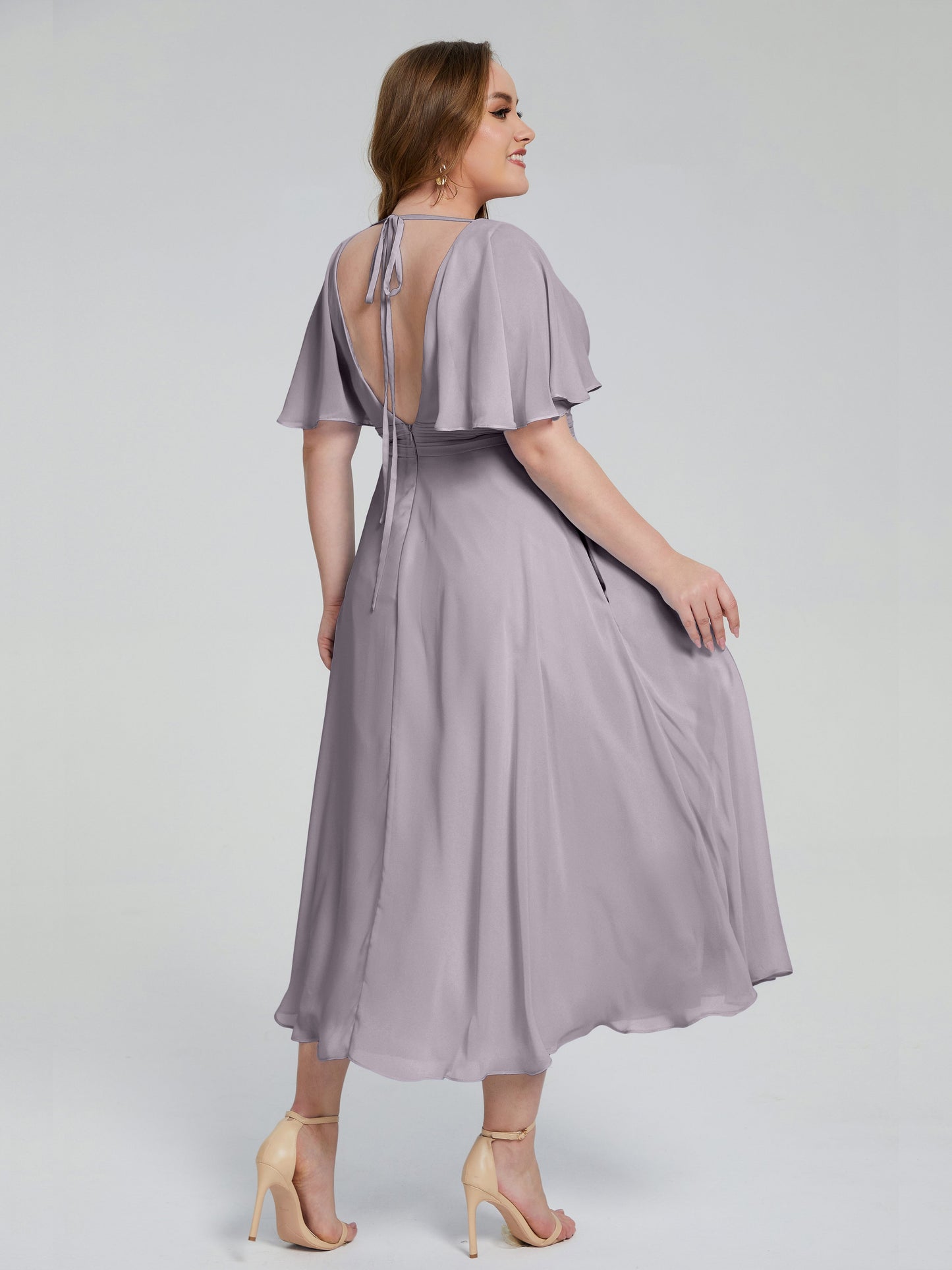 Lucia V-neck Plus Size Bridesmaid Dresses with Sleeves