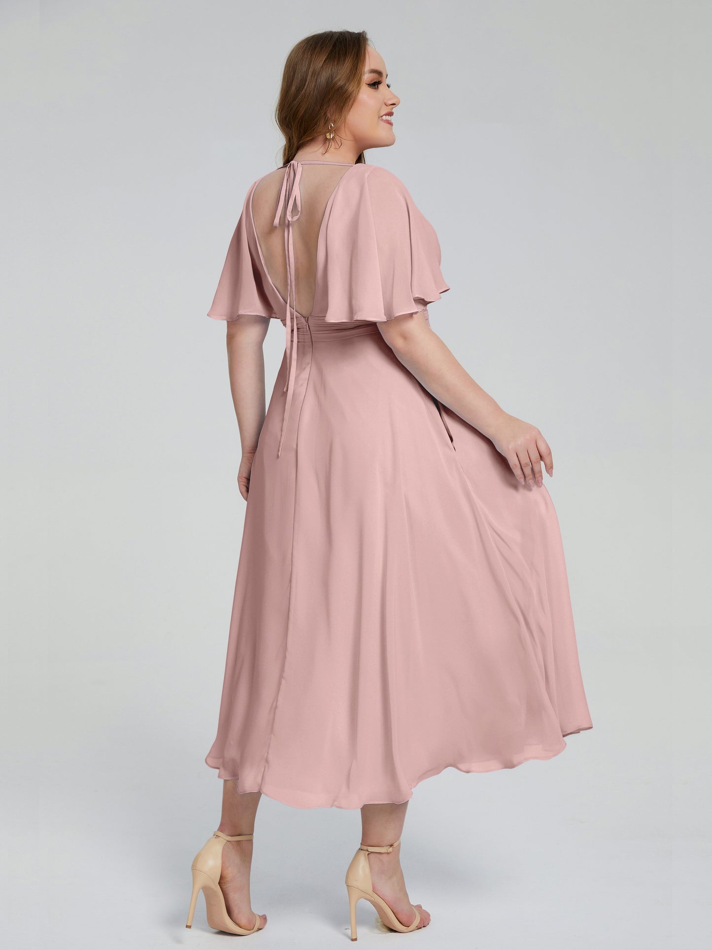 Lucia V-neck Plus Size Bridesmaid Dresses with Sleeves