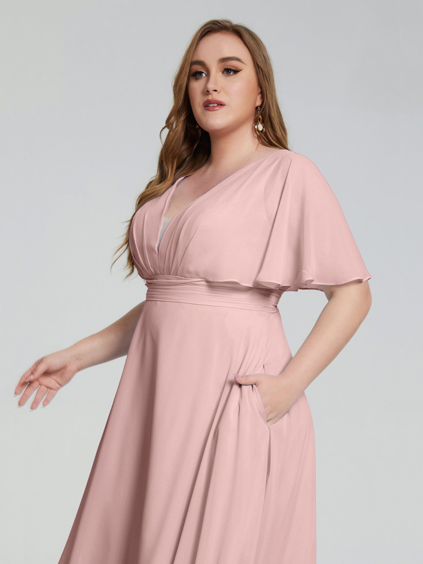 Lucia V-neck Plus Size Bridesmaid Dresses with Sleeves