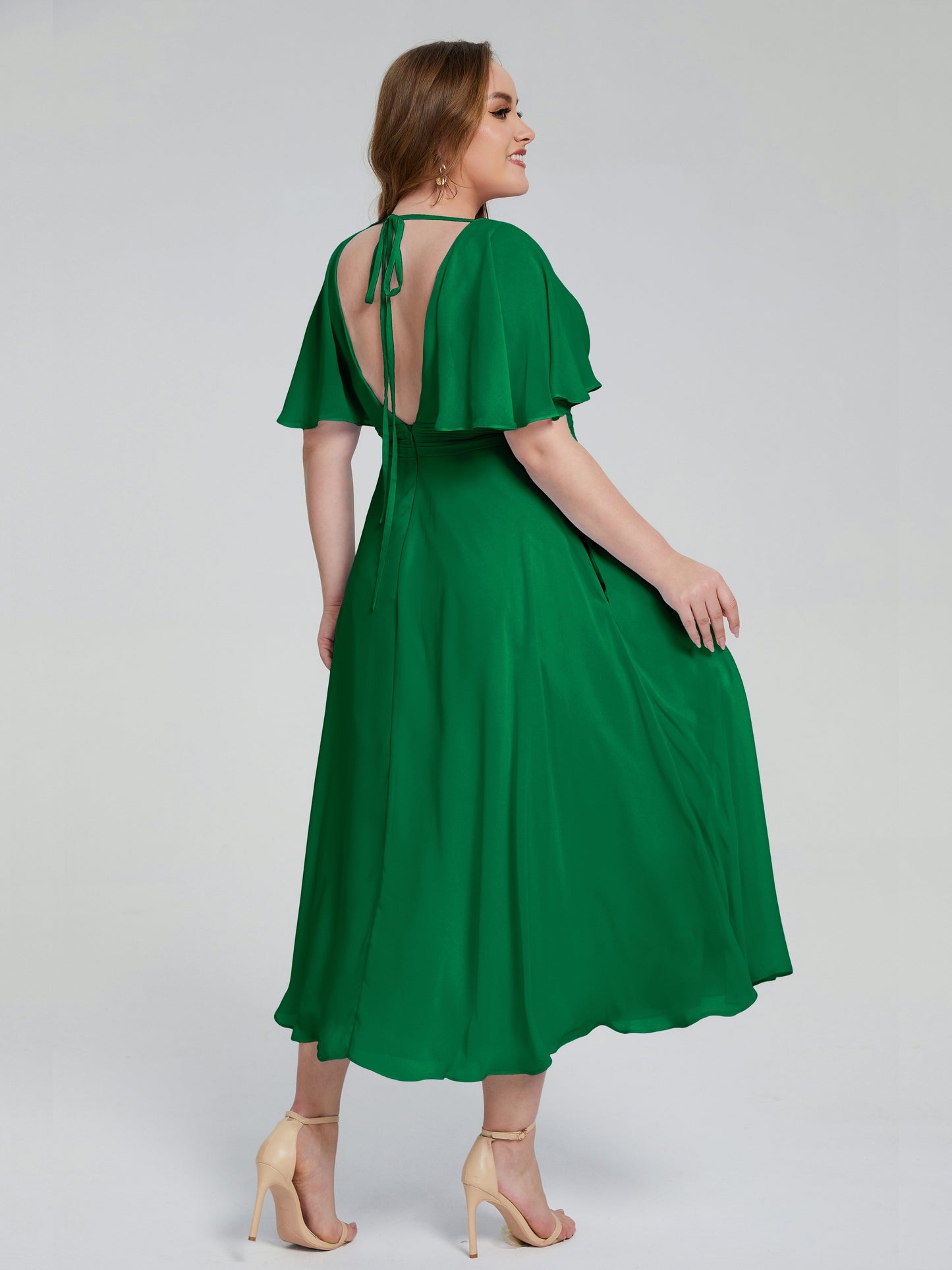 Lucia V-neck Plus Size Bridesmaid Dresses with Sleeves
