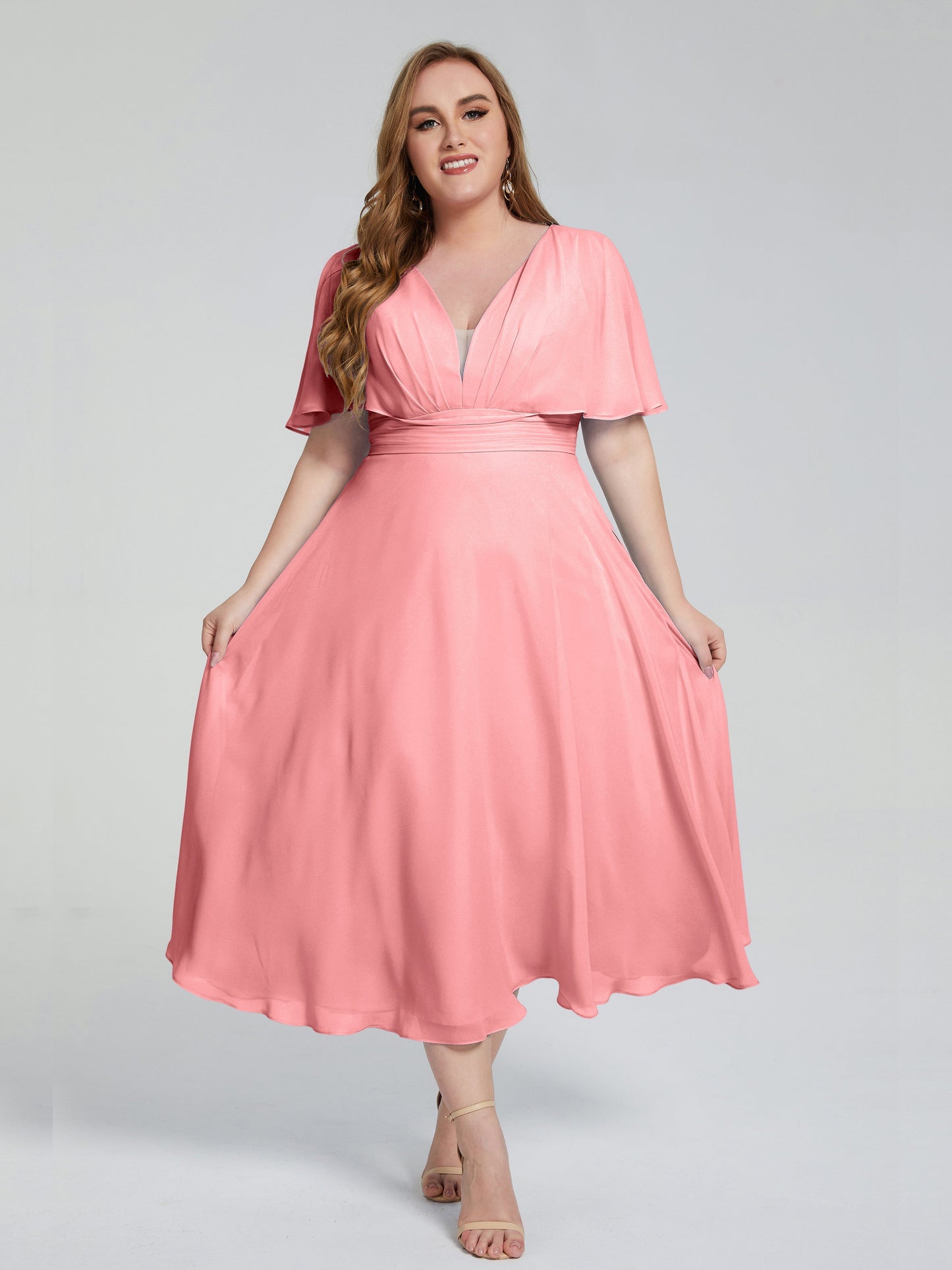 Lucia V-neck Plus Size Bridesmaid Dresses with Sleeves