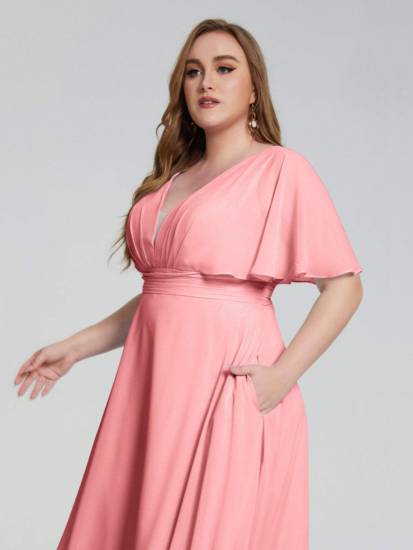 Lucia V-neck Plus Size Bridesmaid Dresses with Sleeves