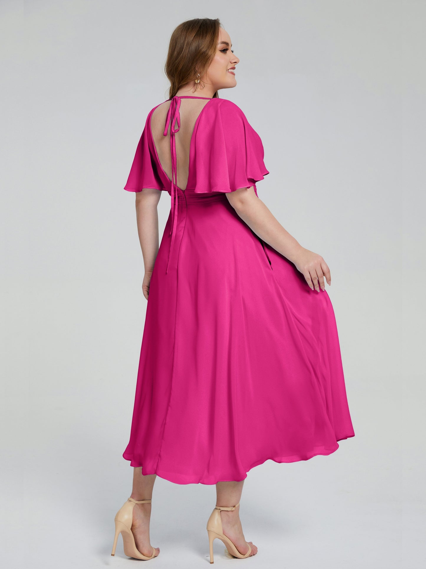 Lucia V-neck Plus Size Bridesmaid Dresses with Sleeves