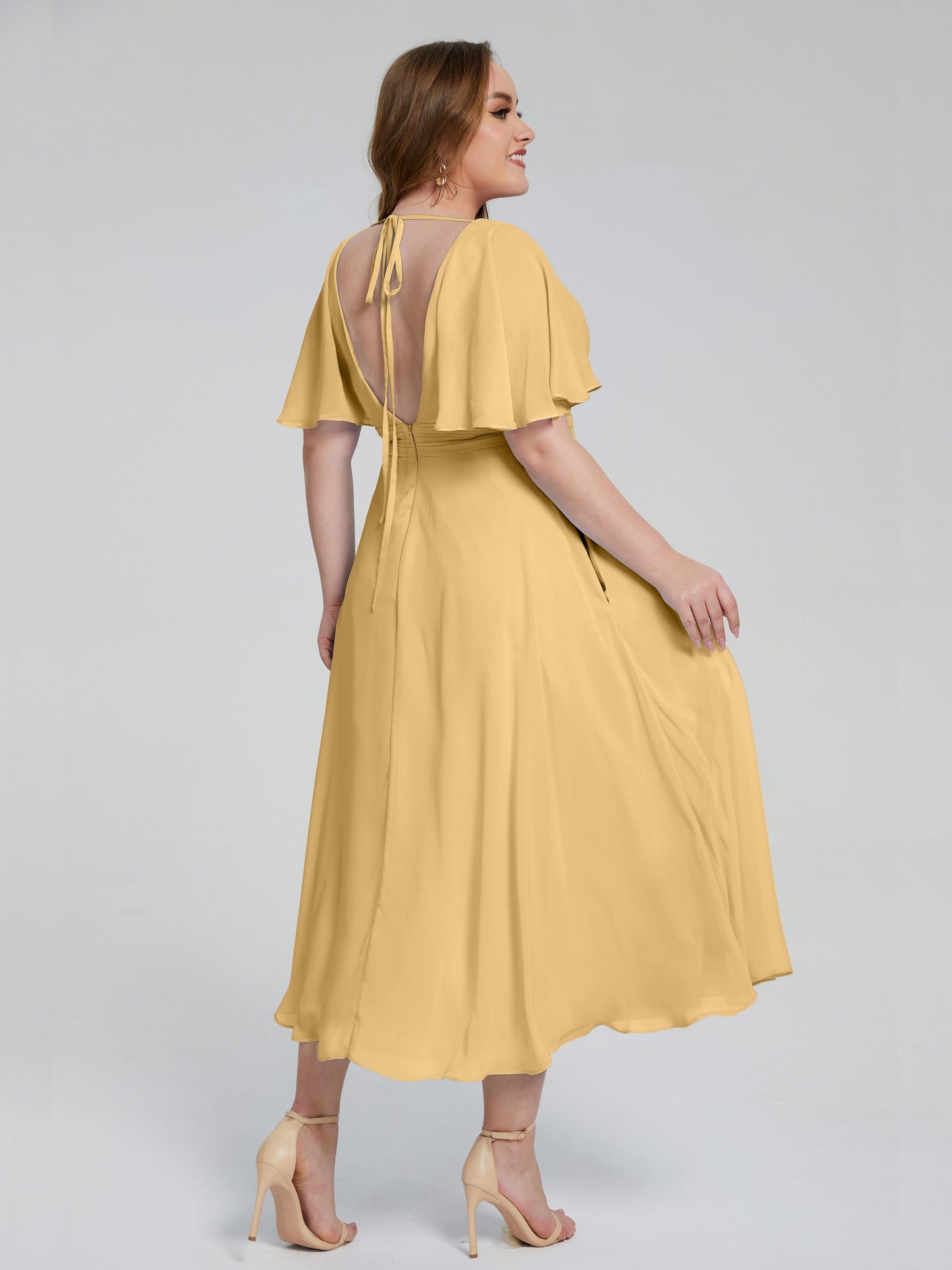 Lucia V-neck Plus Size Bridesmaid Dresses with Sleeves