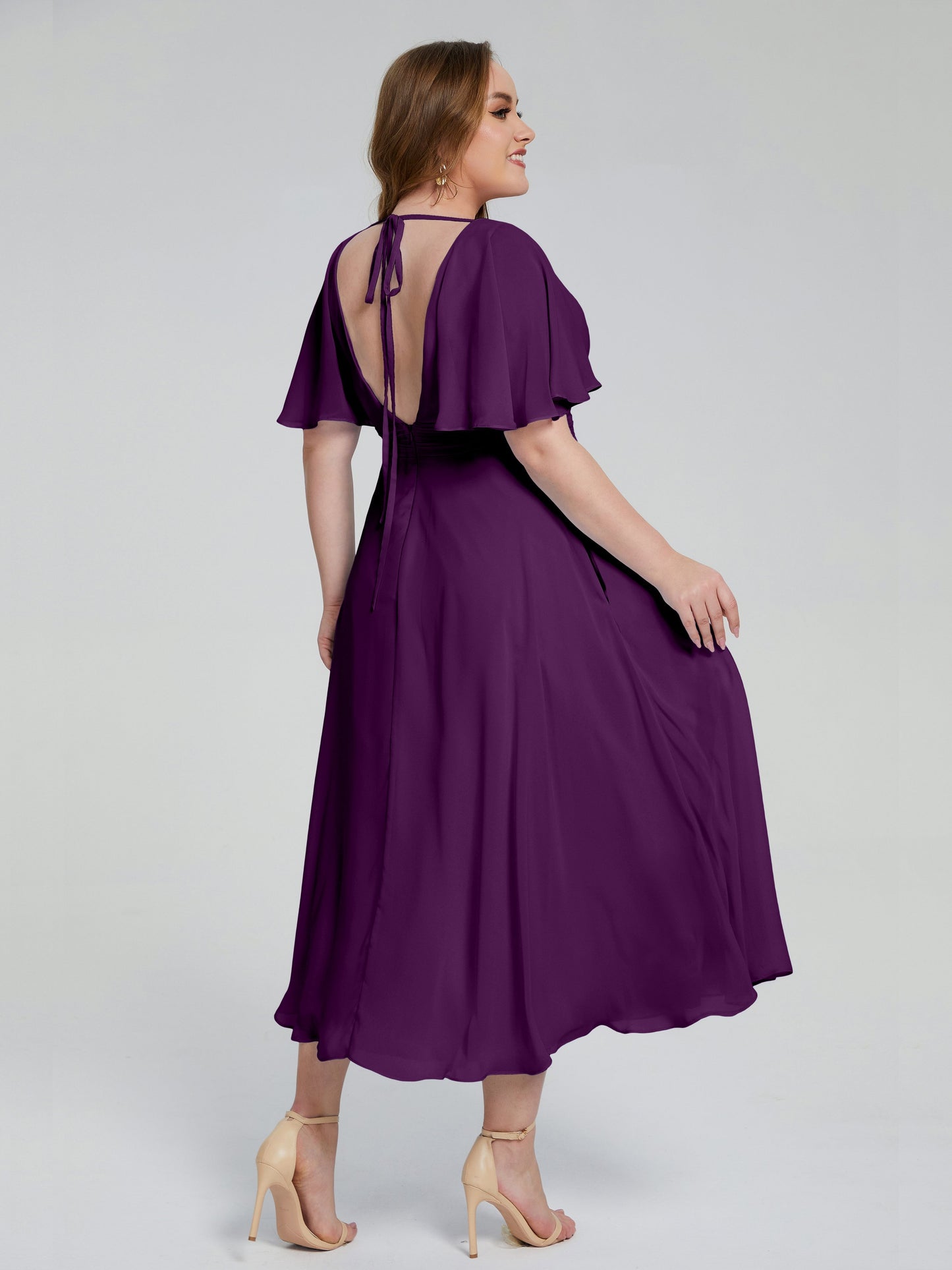 Lucia V-neck Plus Size Bridesmaid Dresses with Sleeves