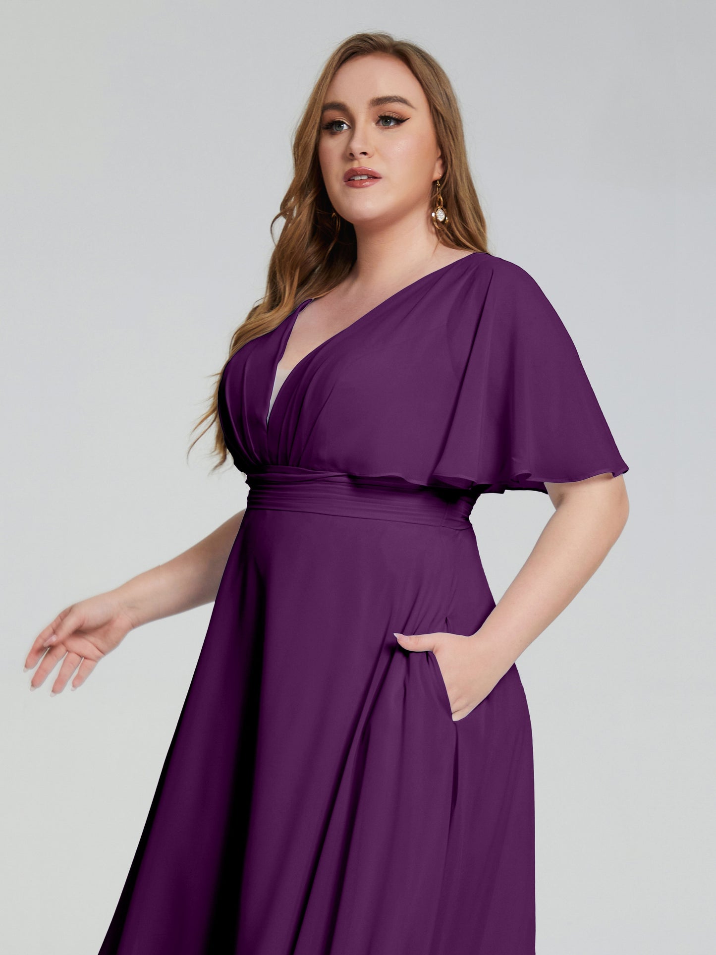 Lucia V-neck Plus Size Bridesmaid Dresses with Sleeves