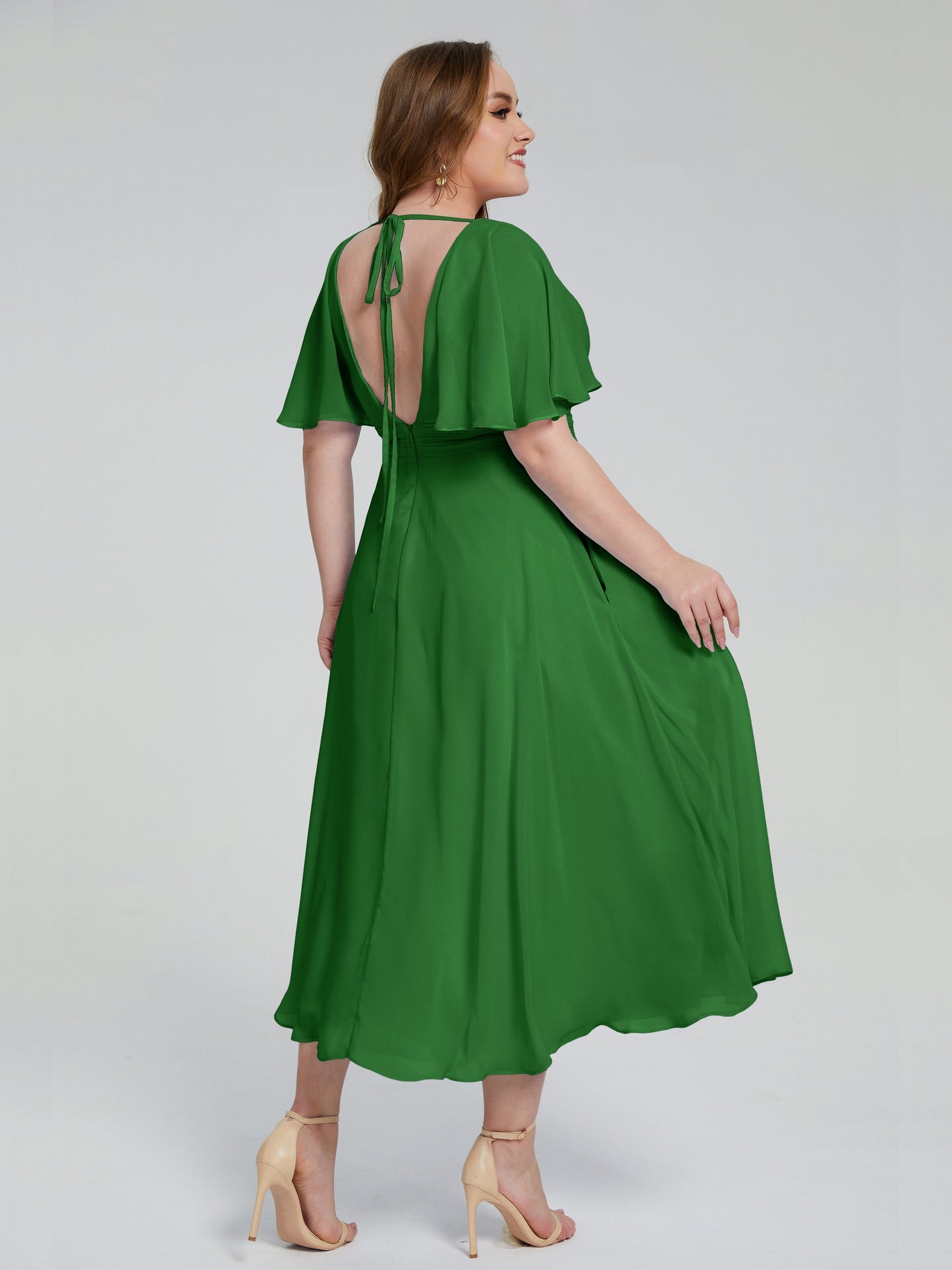 Lucia V-neck Plus Size Bridesmaid Dresses with Sleeves