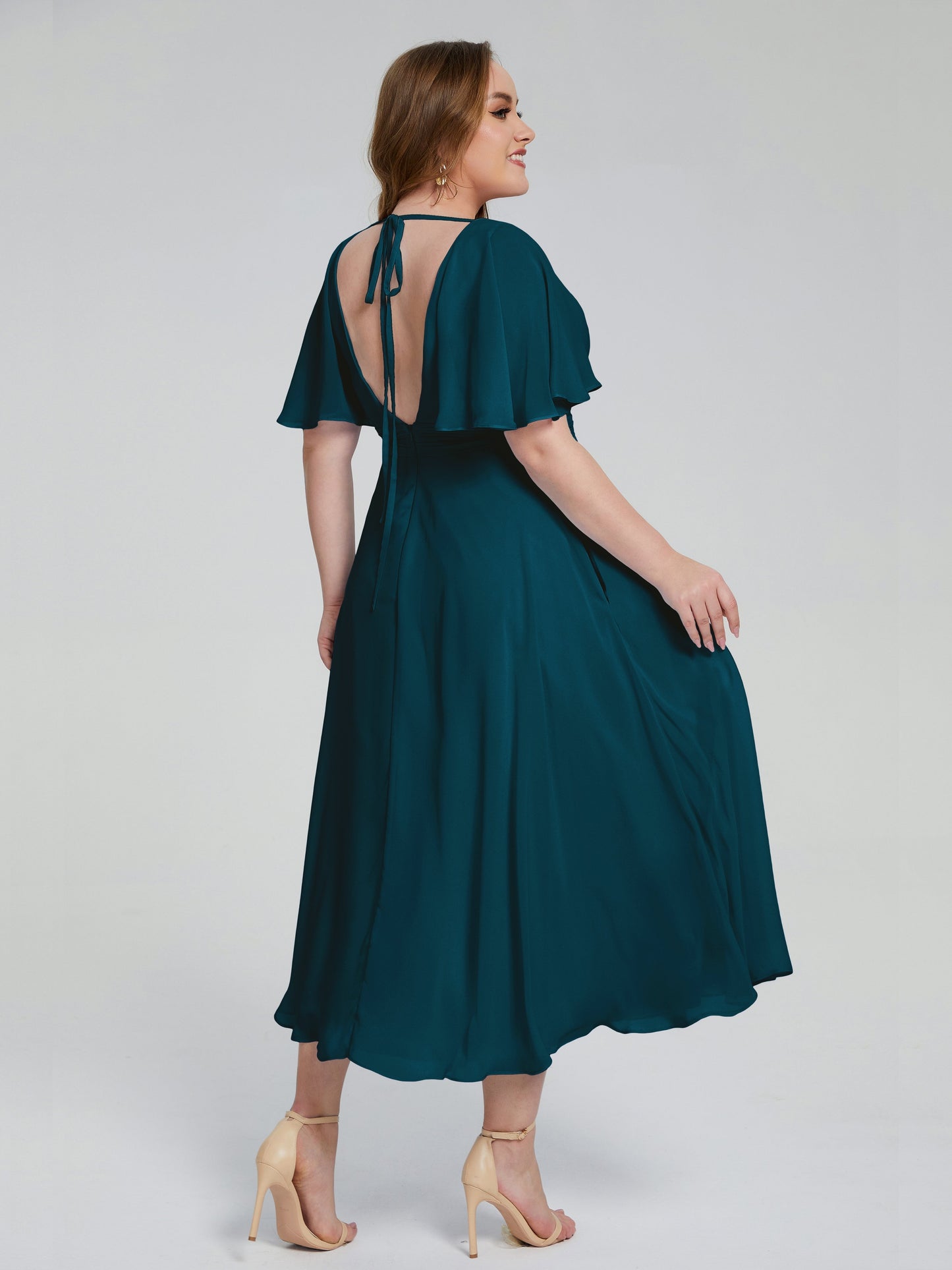 Lucia V-neck Plus Size Bridesmaid Dresses with Sleeves