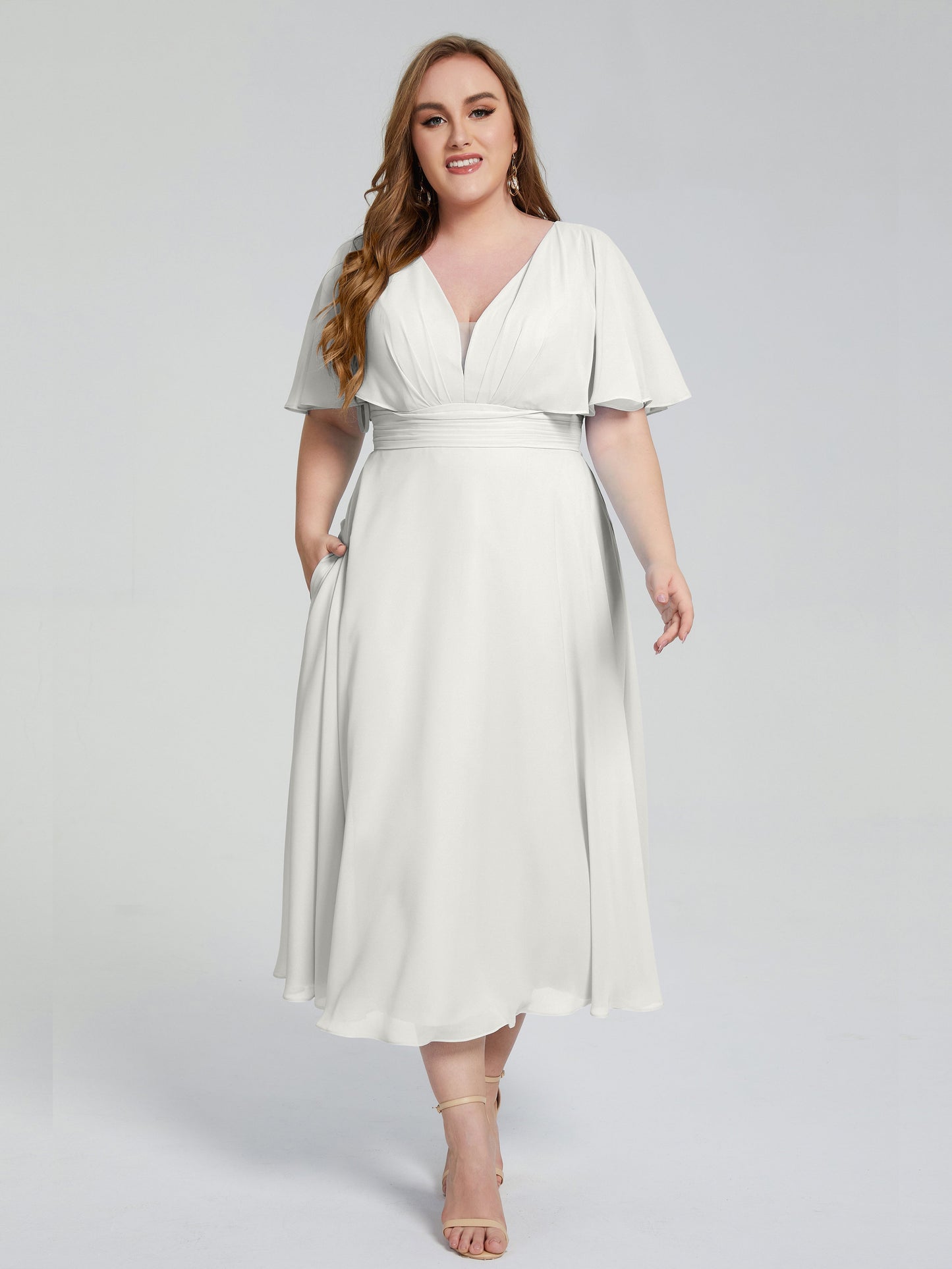 Lucia V-neck Plus Size Bridesmaid Dresses with Sleeves