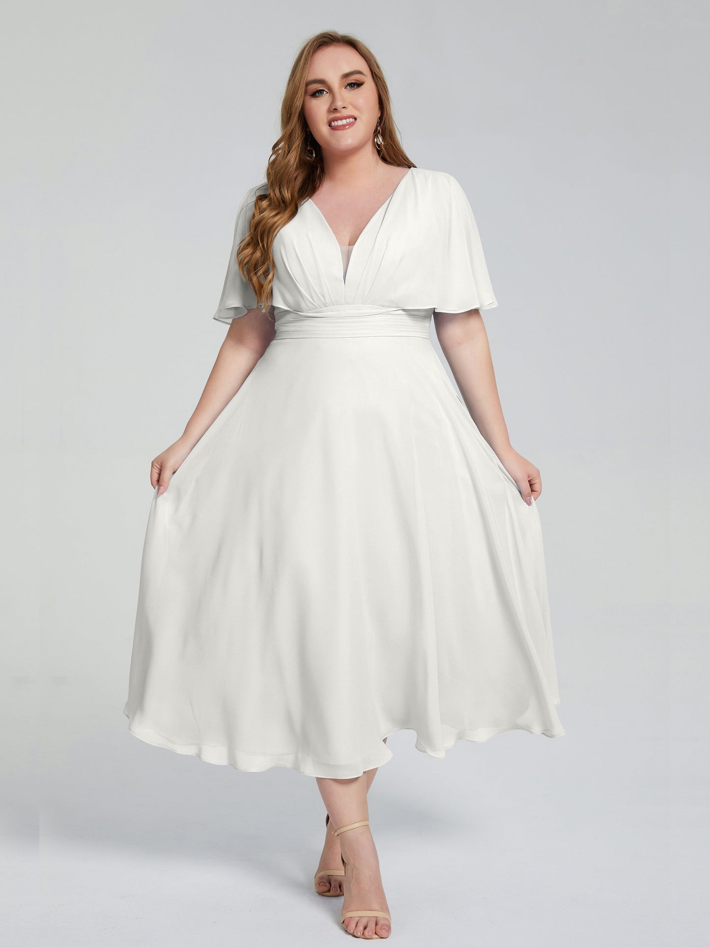 Lucia V-neck Plus Size Bridesmaid Dresses with Sleeves