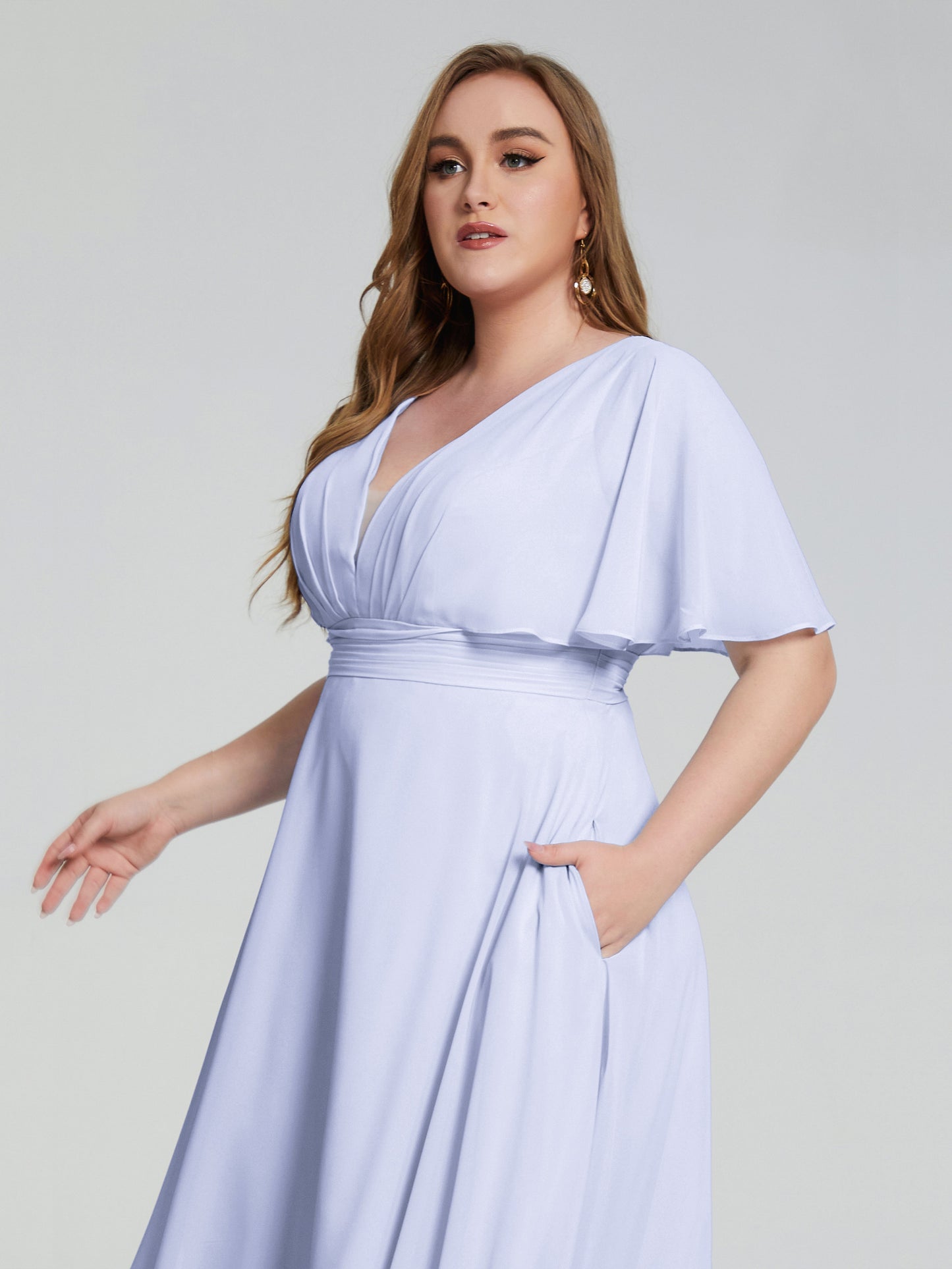 Lucia V-neck Plus Size Bridesmaid Dresses with Sleeves