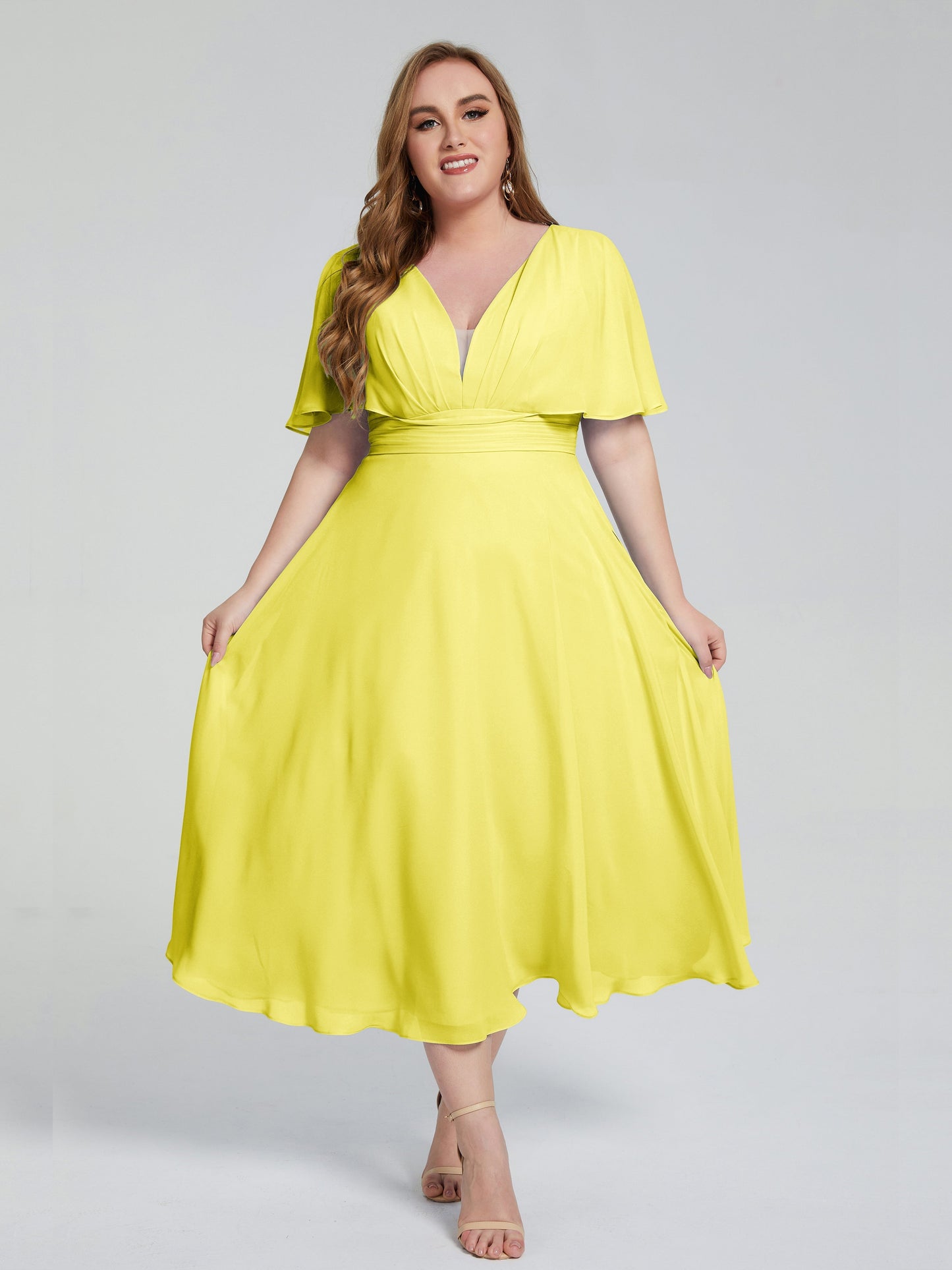Lucia V-neck Plus Size Bridesmaid Dresses with Sleeves