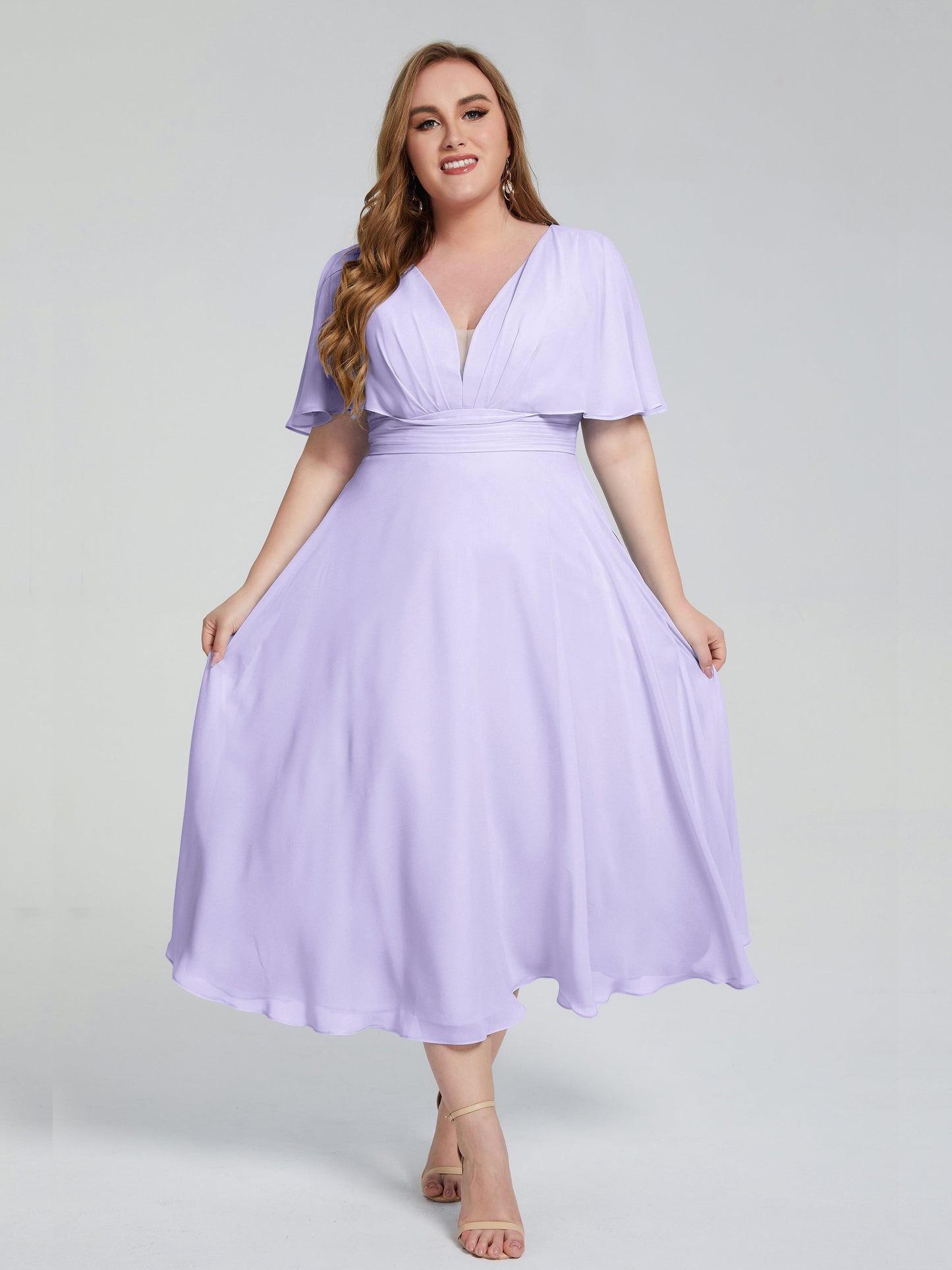 Lucia V-neck Plus Size Bridesmaid Dresses with Sleeves