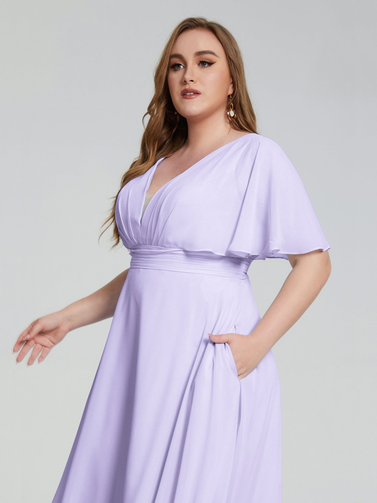 Lucia V-neck Plus Size Bridesmaid Dresses with Sleeves