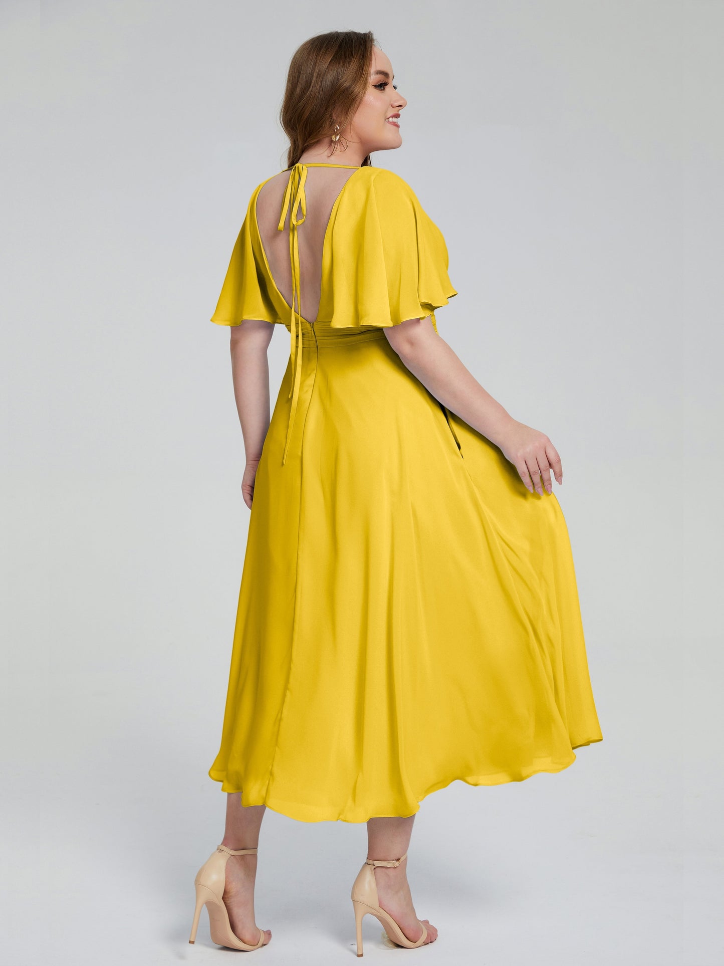 Lucia V-neck Plus Size Bridesmaid Dresses with Sleeves