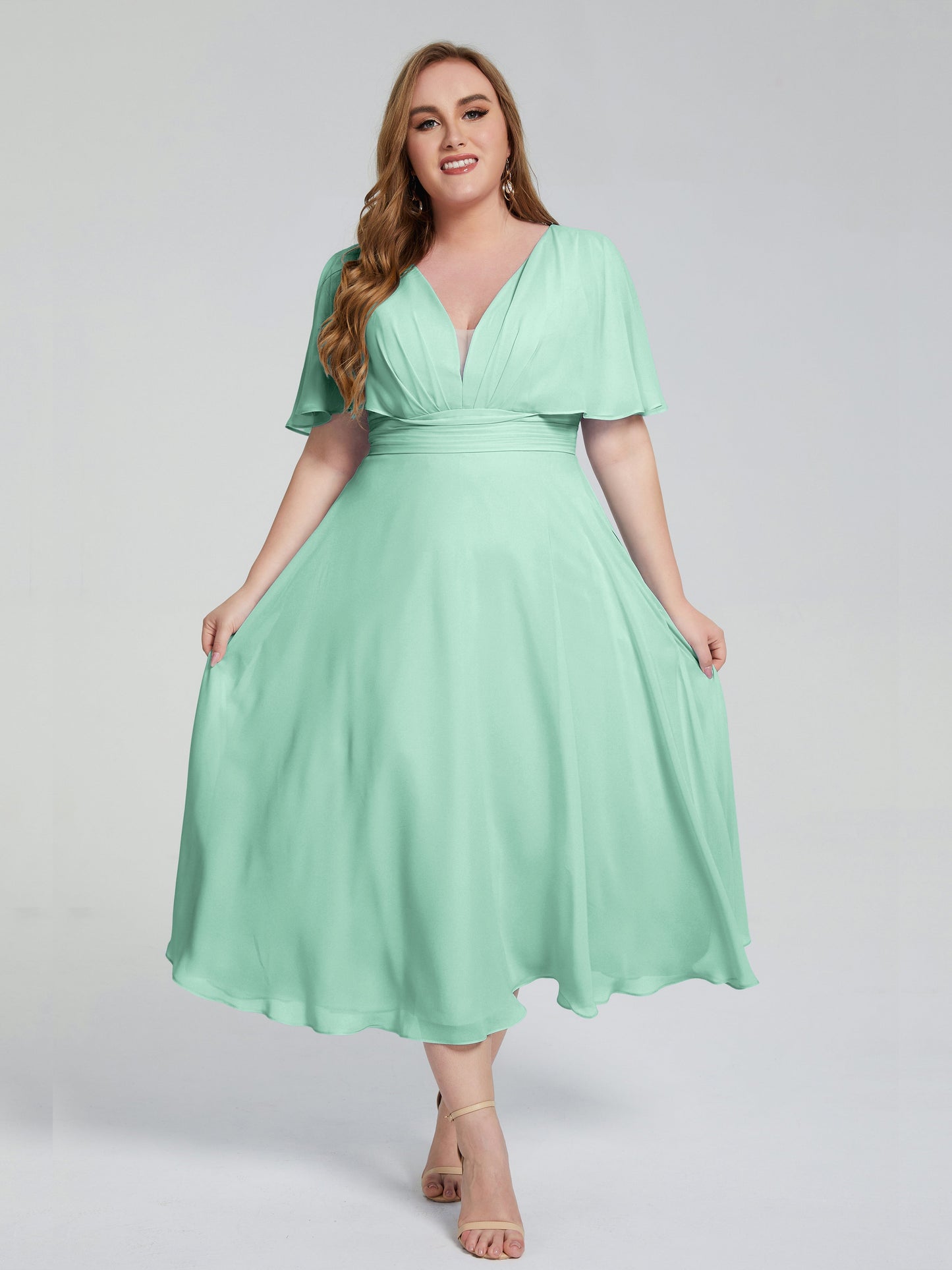 Lucia V-neck Plus Size Bridesmaid Dresses with Sleeves