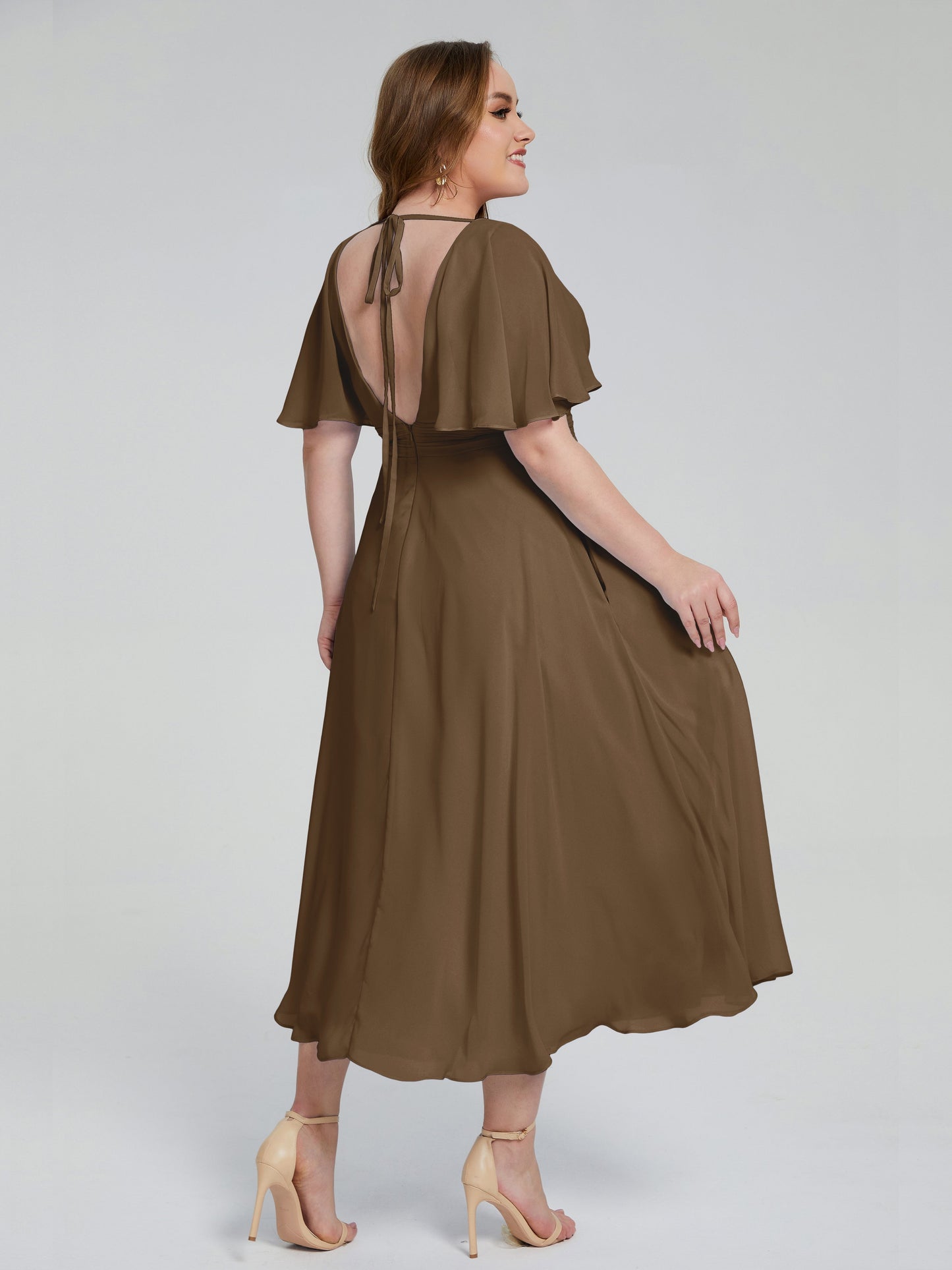 Lucia V-neck Plus Size Bridesmaid Dresses with Sleeves