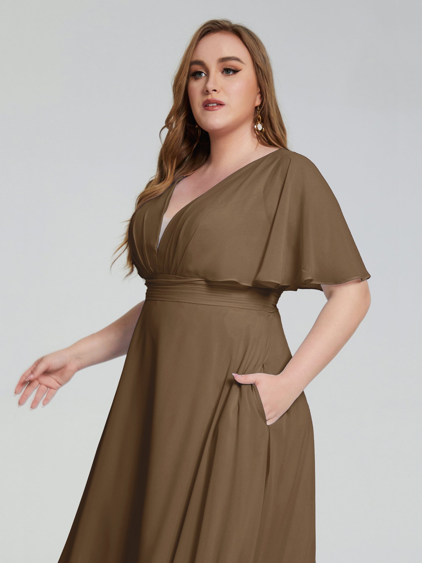 Lucia V-neck Plus Size Bridesmaid Dresses with Sleeves