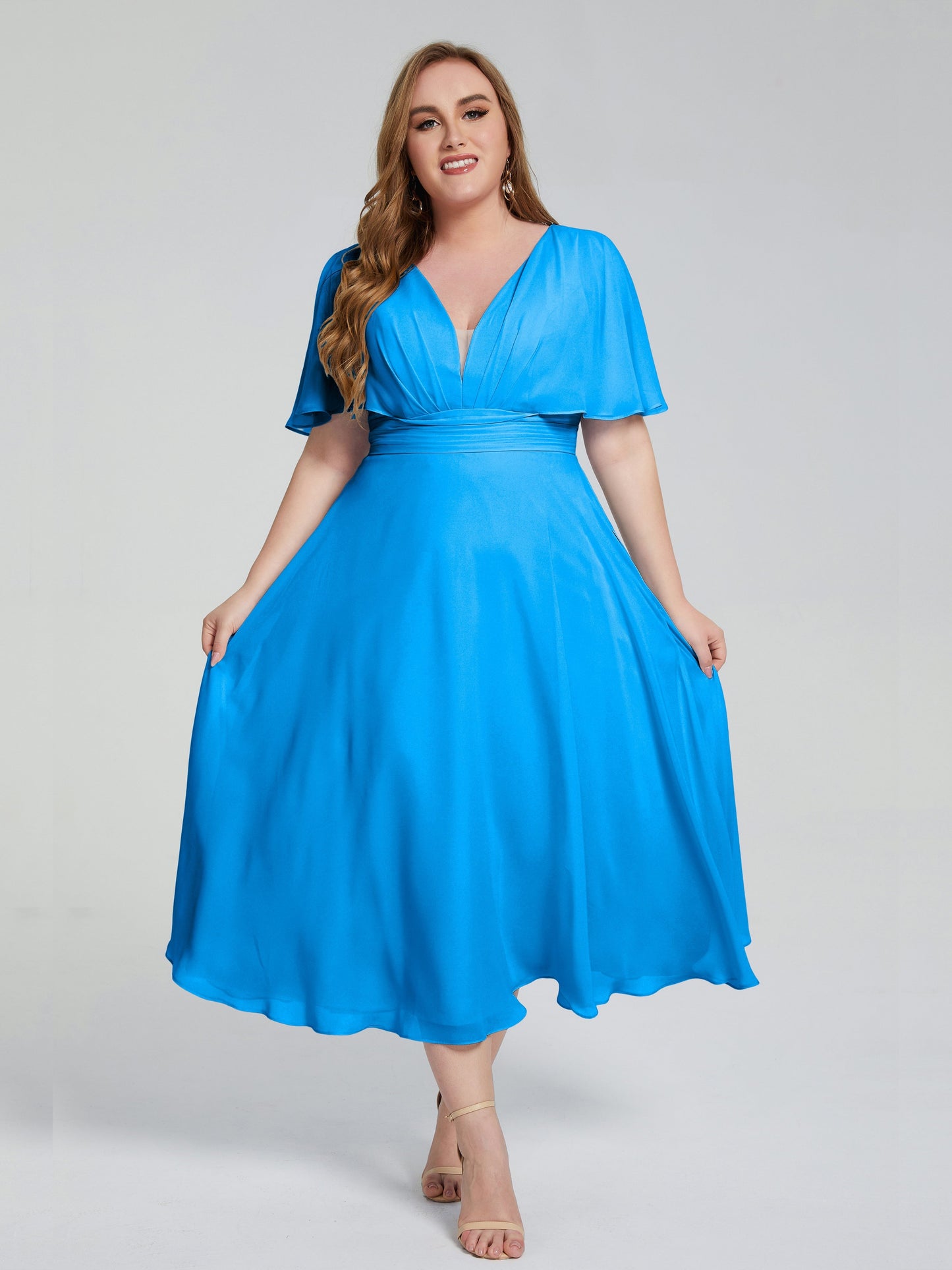 Lucia V-neck Plus Size Bridesmaid Dresses with Sleeves