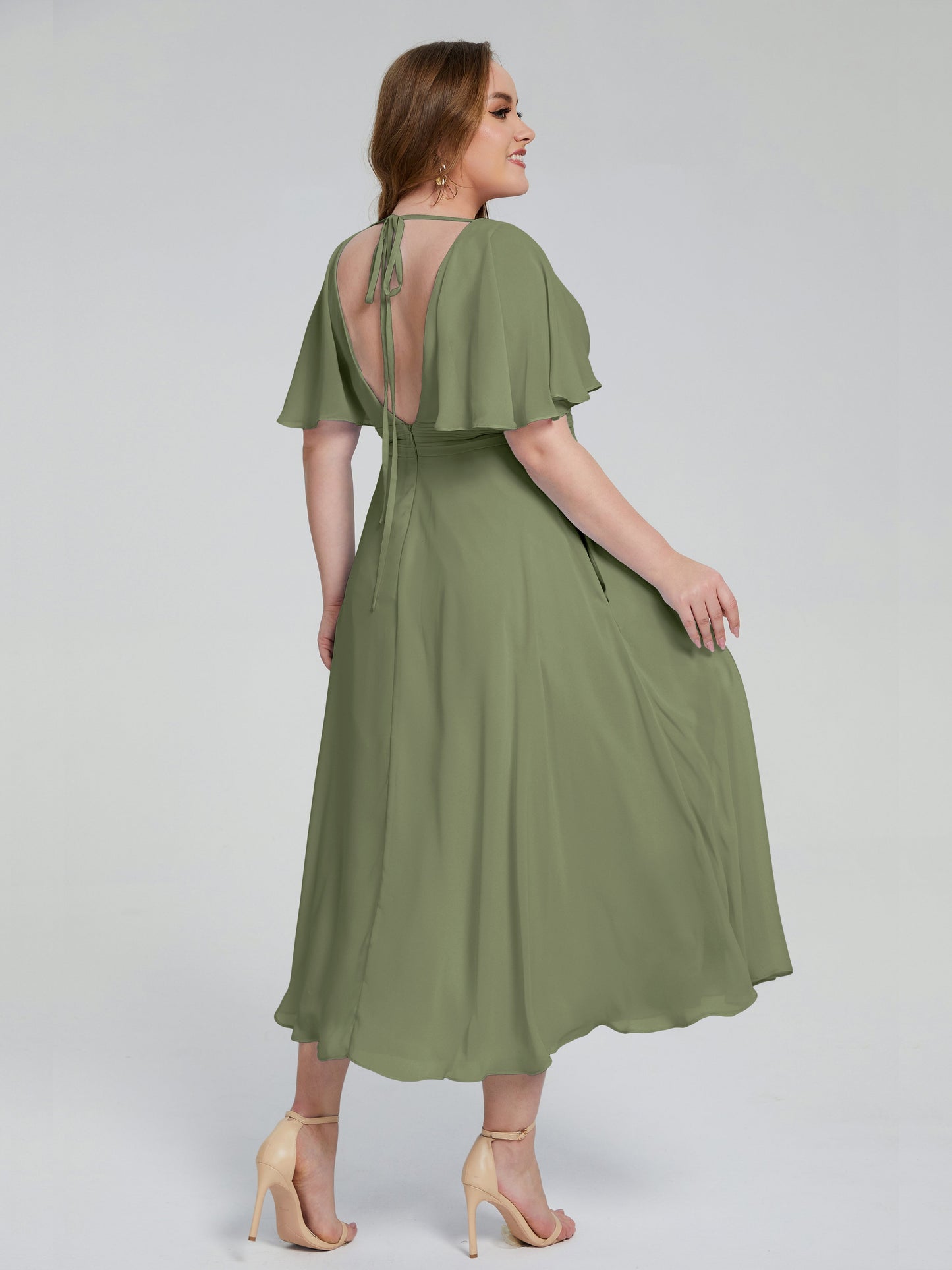 Lucia V-neck Plus Size Bridesmaid Dresses with Sleeves