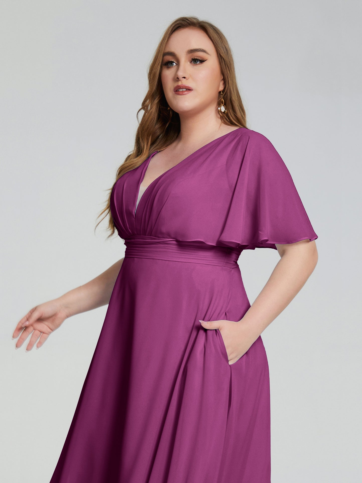 Lucia V-neck Plus Size Bridesmaid Dresses with Sleeves