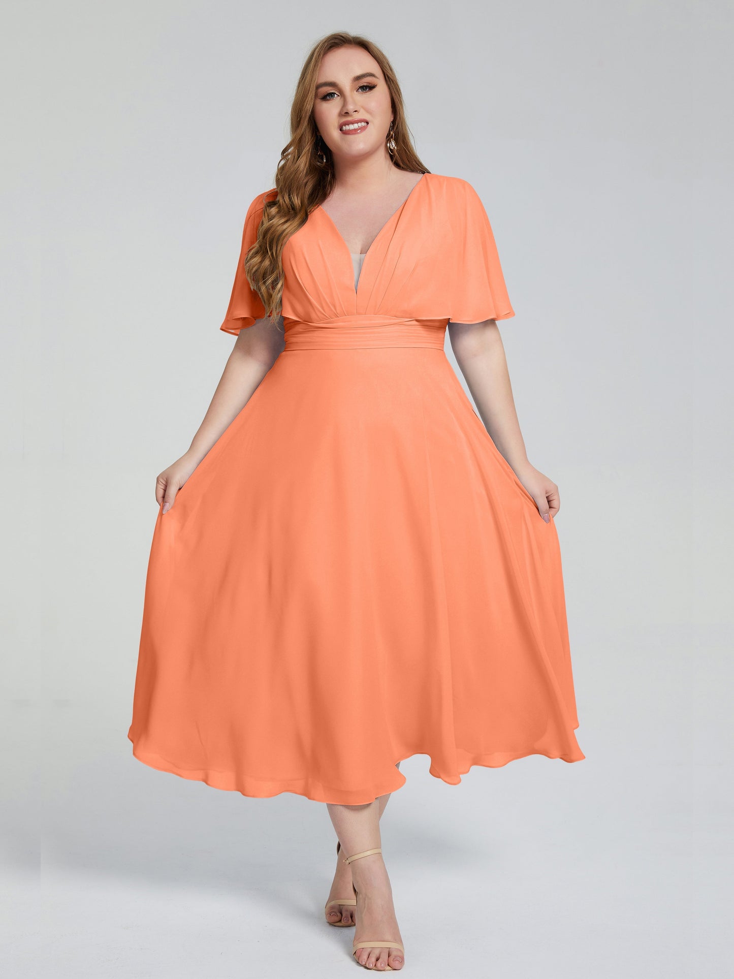 Lucia V-neck Plus Size Bridesmaid Dresses with Sleeves