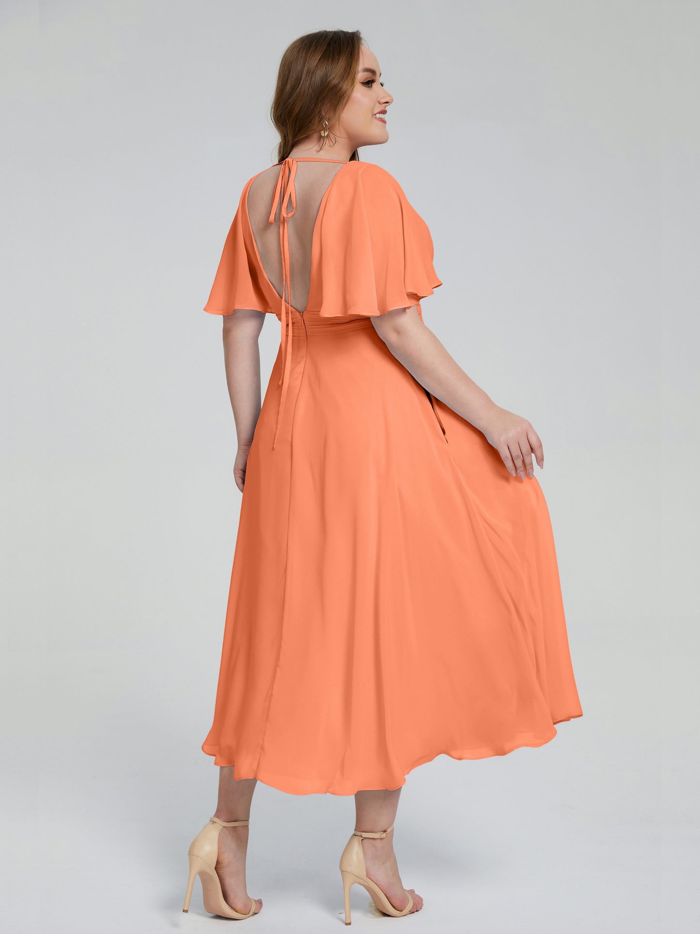 Lucia V-neck Plus Size Bridesmaid Dresses with Sleeves