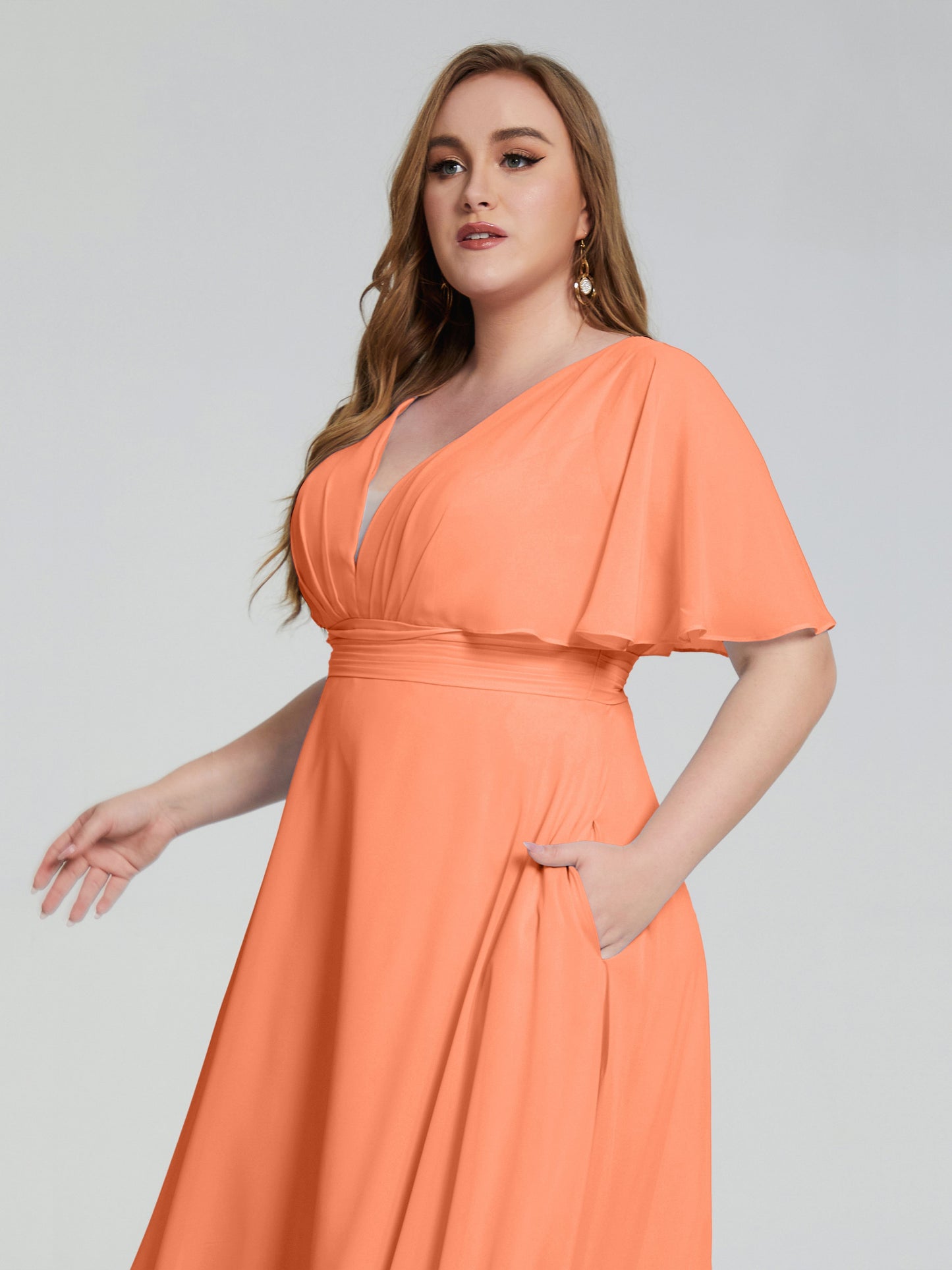 Lucia V-neck Plus Size Bridesmaid Dresses with Sleeves